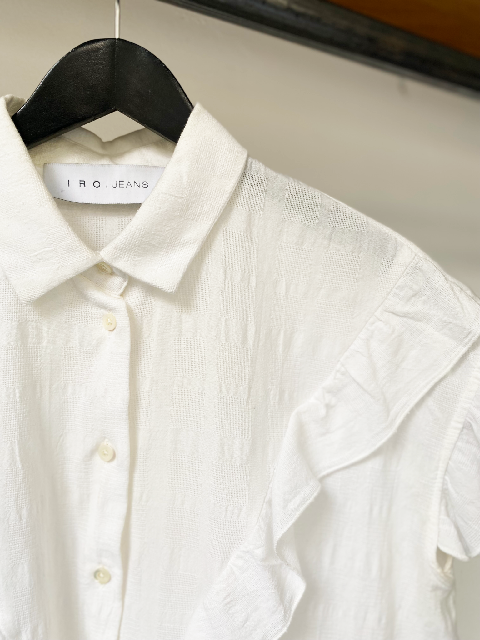 IRO jeans ecru colored ruffle blouse size S