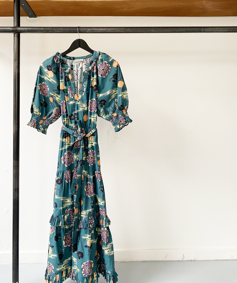 Ulla Johnson petrol floral maxi dress size 6