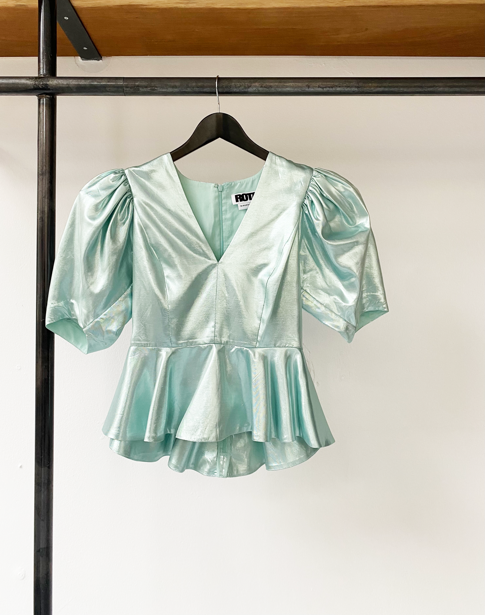ROTATE Birger Christensen aqua peplum top size 34