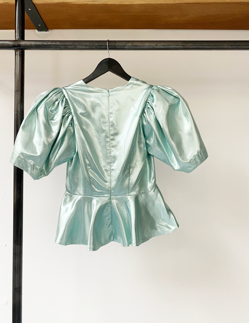 ROTATE Birger Christensen aqua peplum top size 34