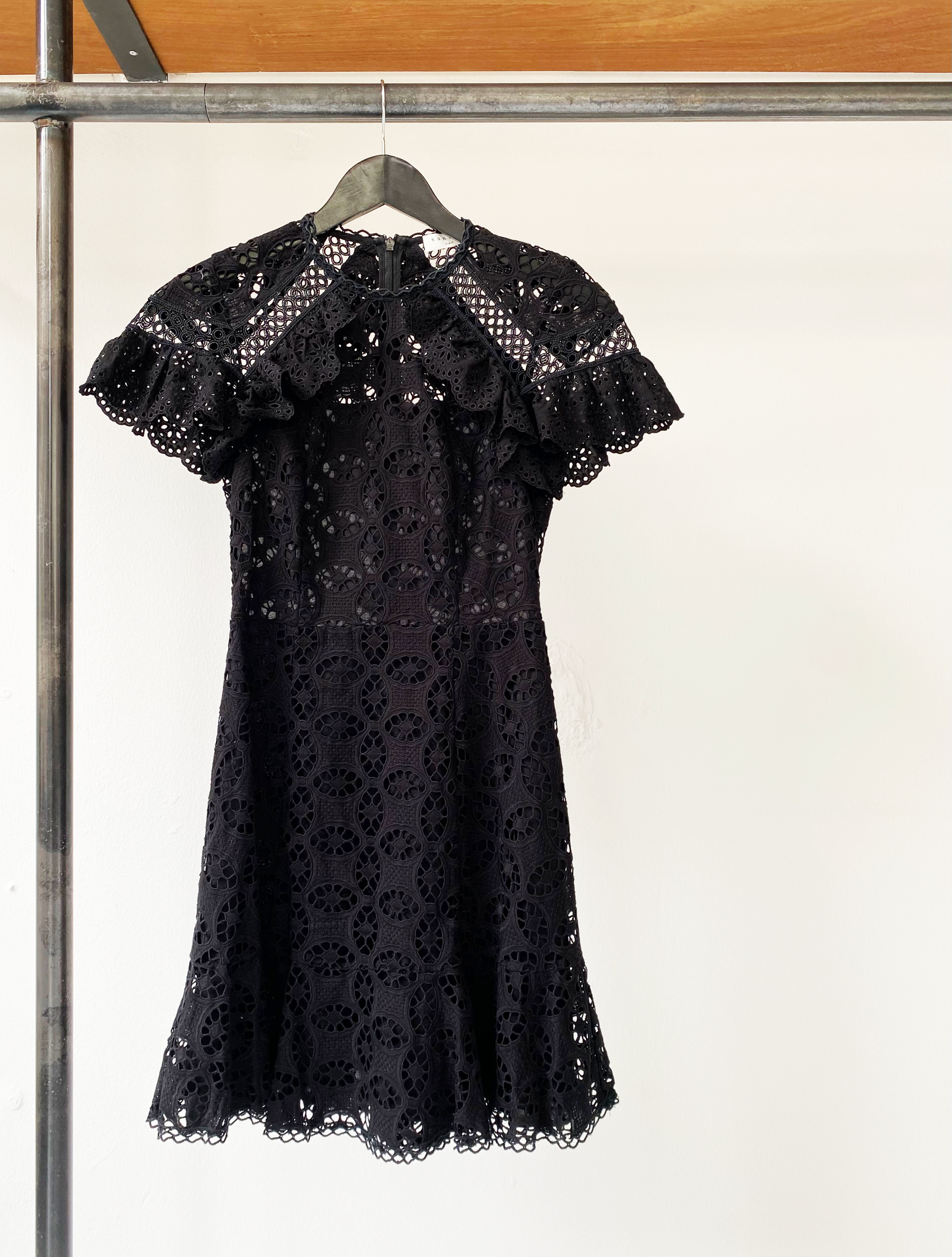 Sandro black crochet lace dress size 36