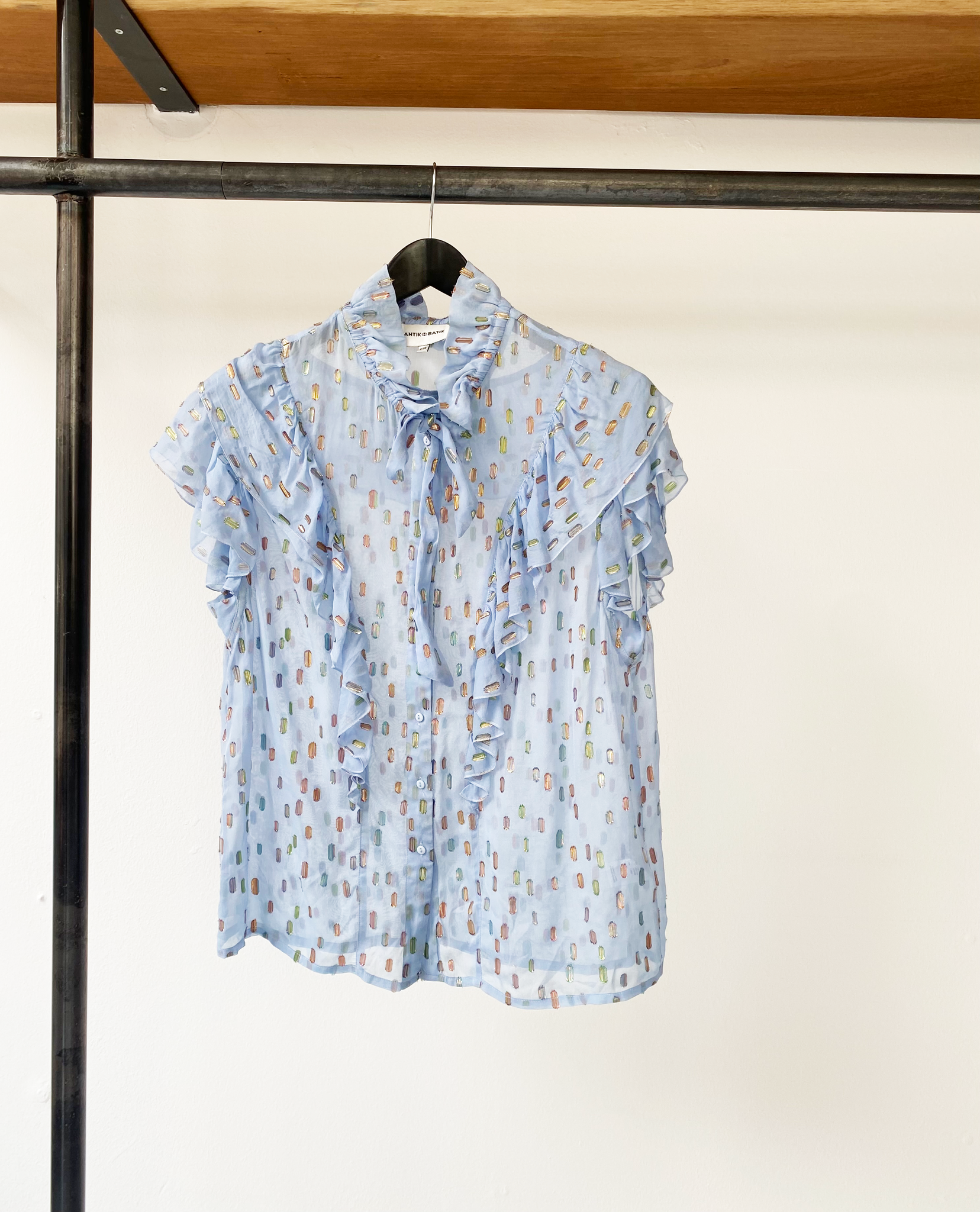 Antik Batik baby blue metalized shirt size S