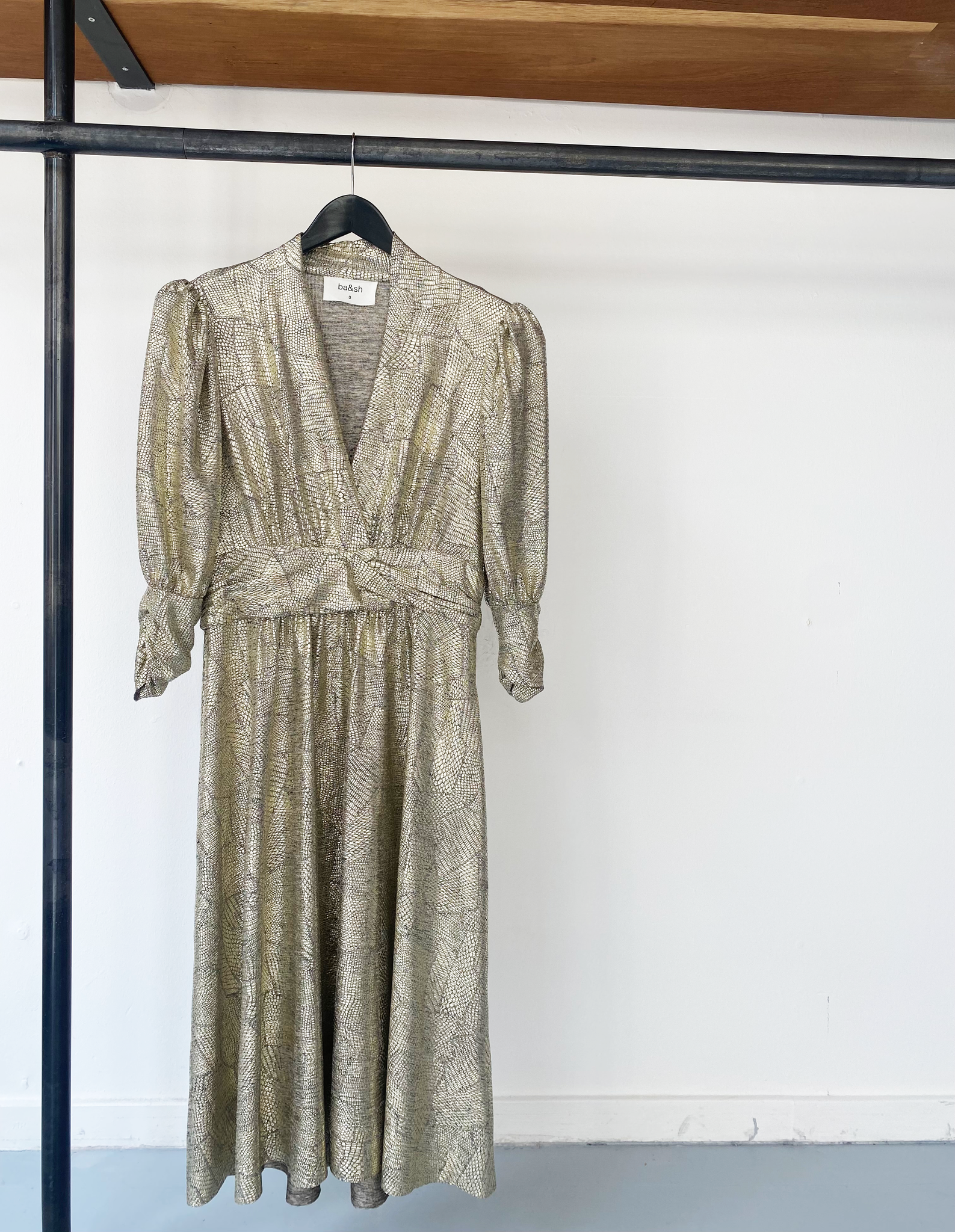 ba&sh silver v-neck midi dress size 3