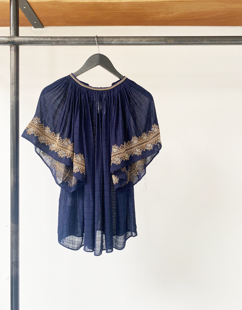 Vanessa Bruno navy embroidered top size M