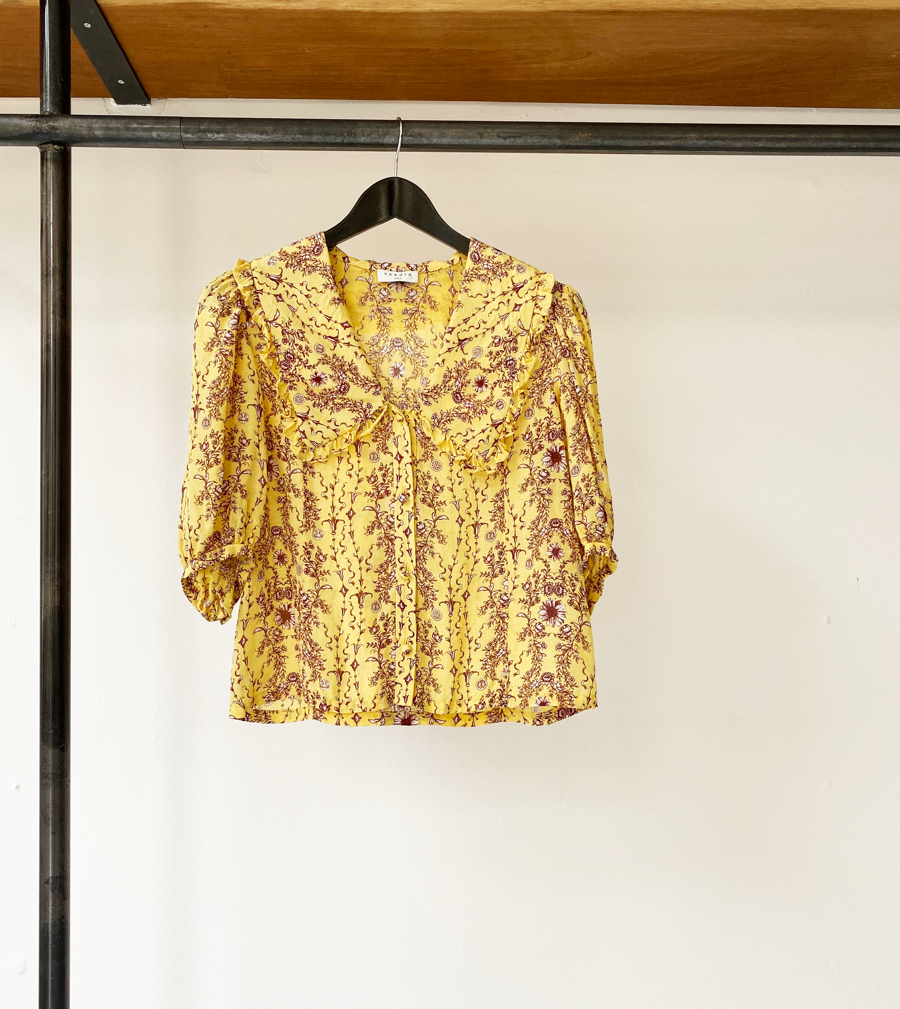 Sandro yellow floral pattern blouse size 2