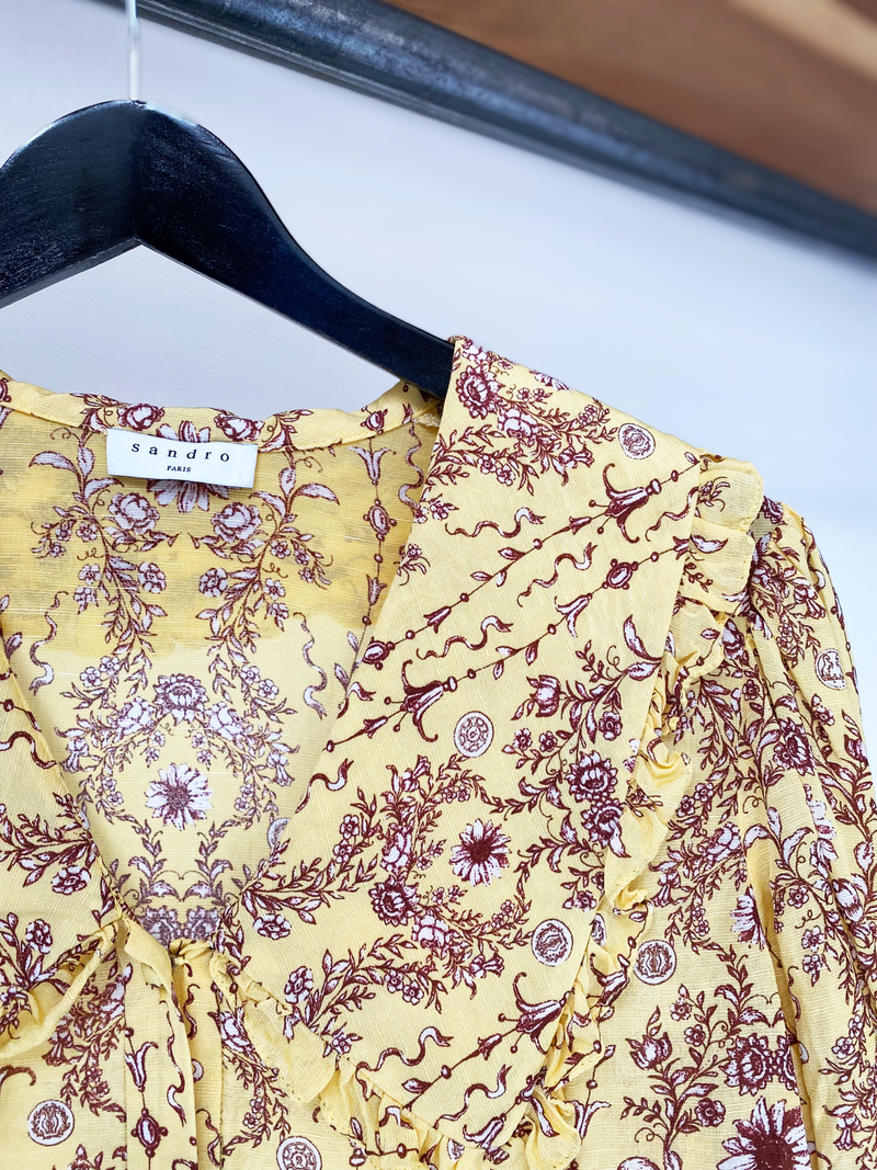 Sandro yellow floral pattern blouse size 2