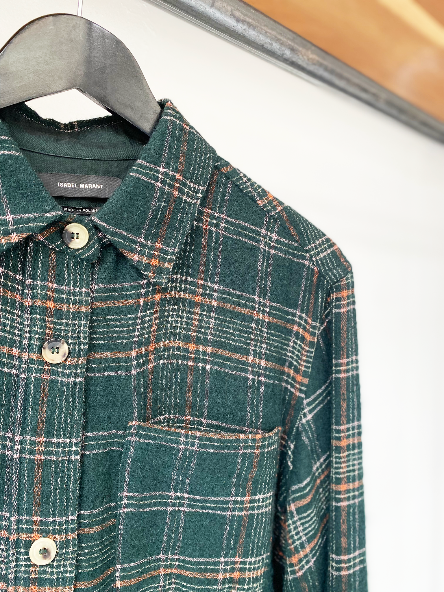 Isabel Marant dark green wool check shirt size 40