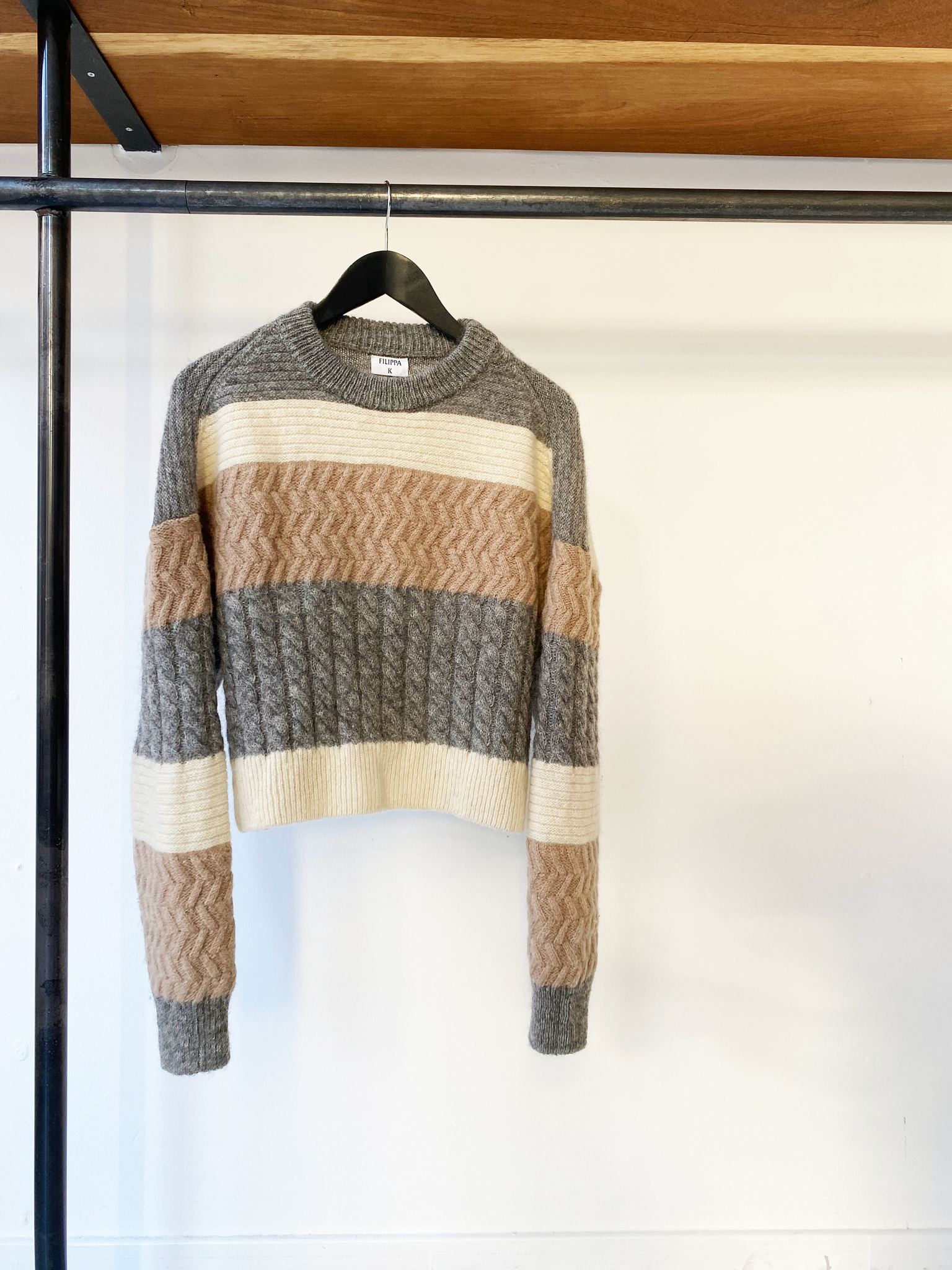 Filippa K grey stripe braided wool sweater size S
