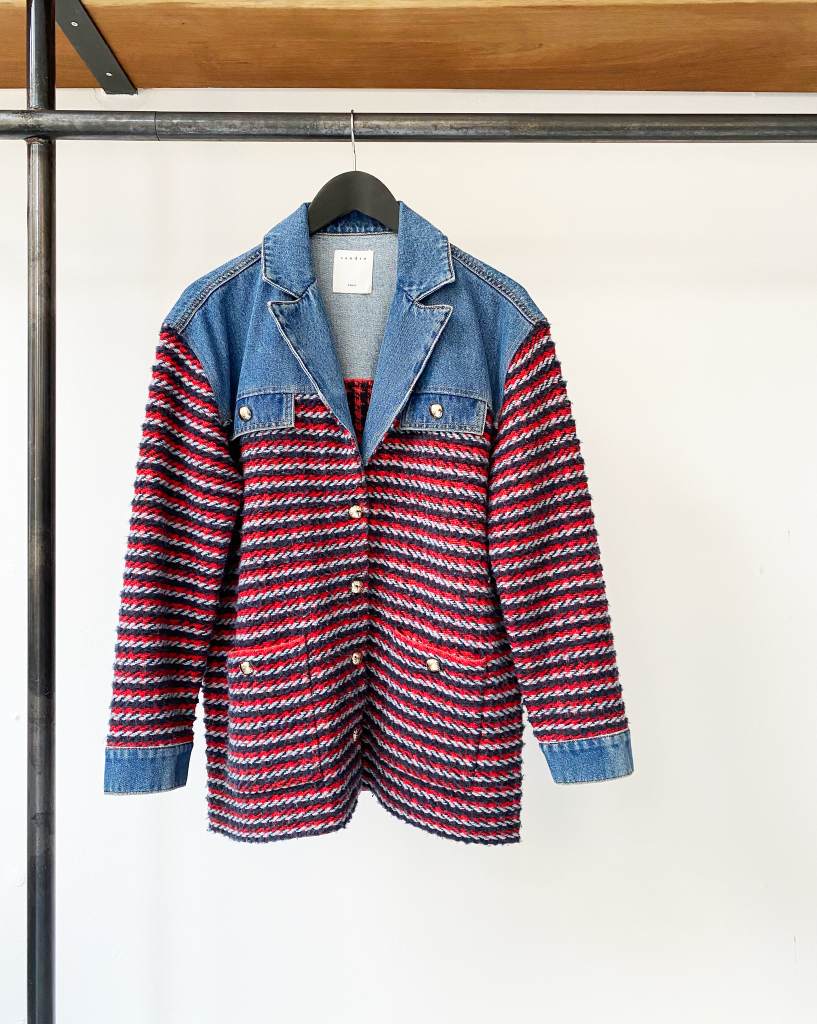 Sandro denim trim tweed jacket size 1