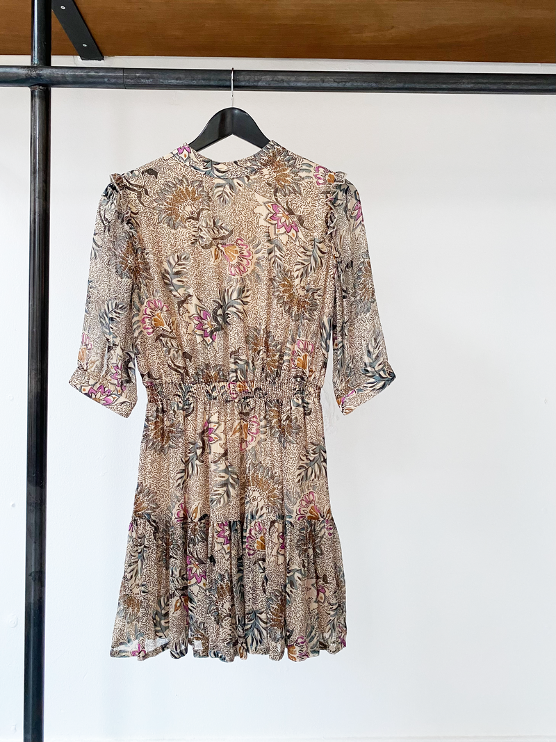 Sessun floral print silver thread dress size S