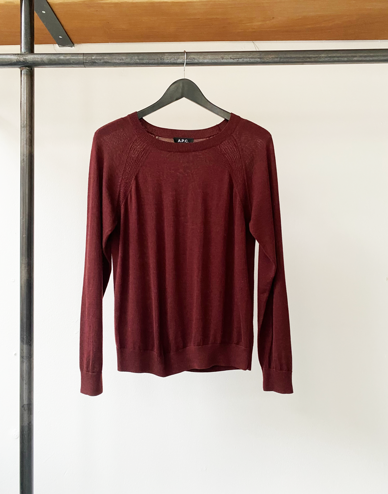 A.P.C. burgundy merino wool jumper size M