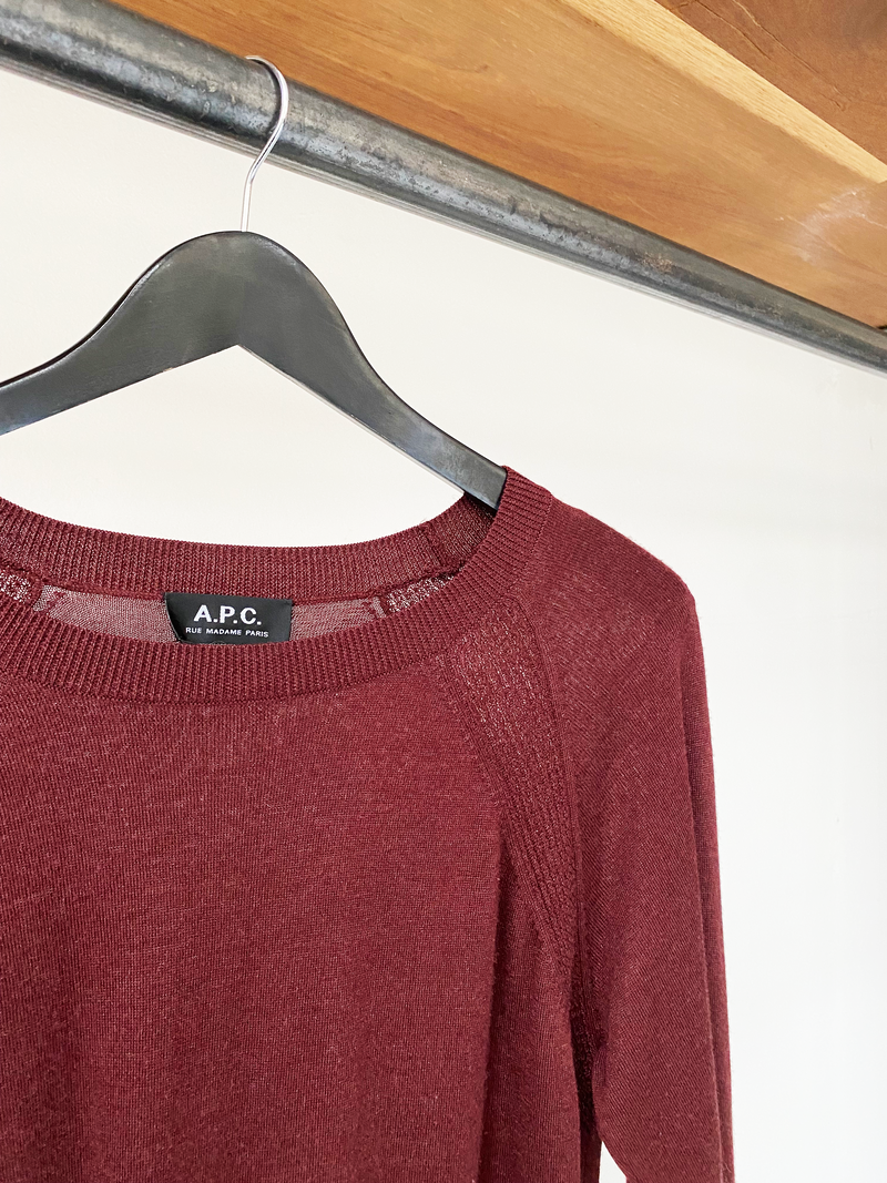 A.P.C. burgundy merino wool jumper size M