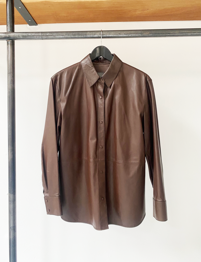 Massimo Dutti chocolate brown leather shirt size M