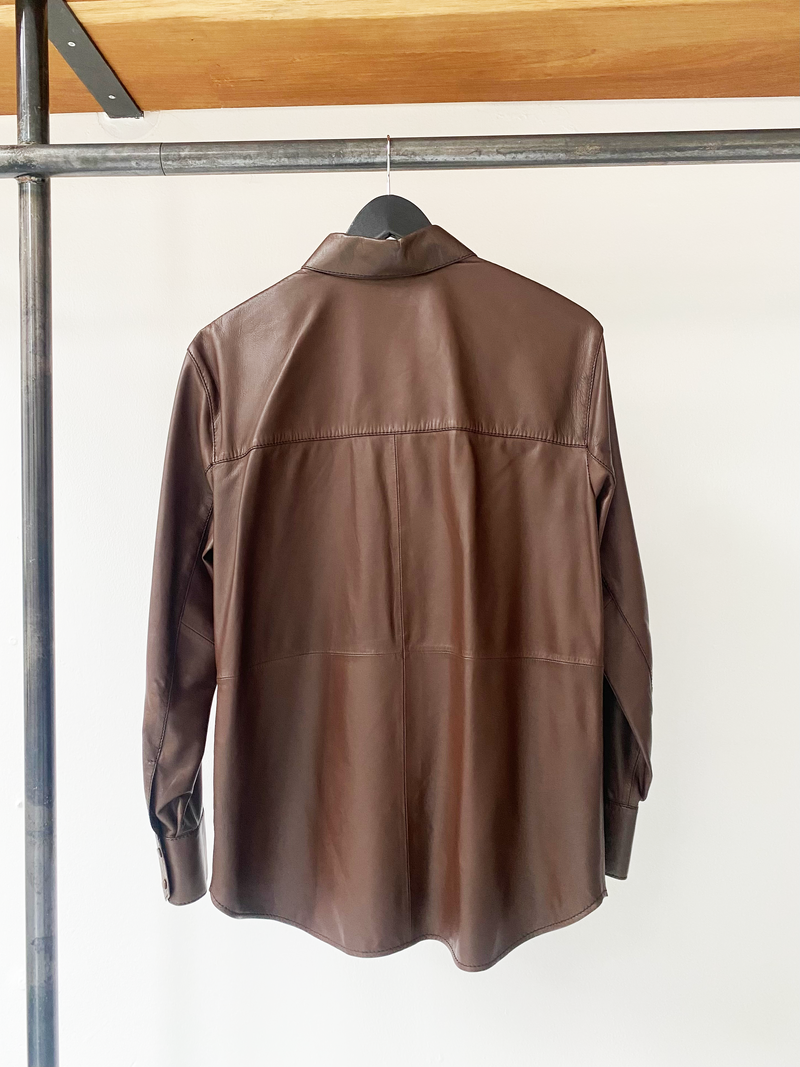 Massimo Dutti chocolate brown leather shirt size M