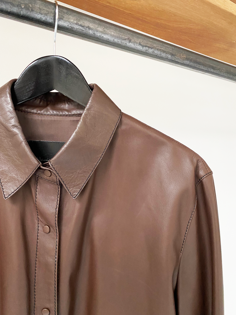 Massimo Dutti chocolate brown leather shirt size M