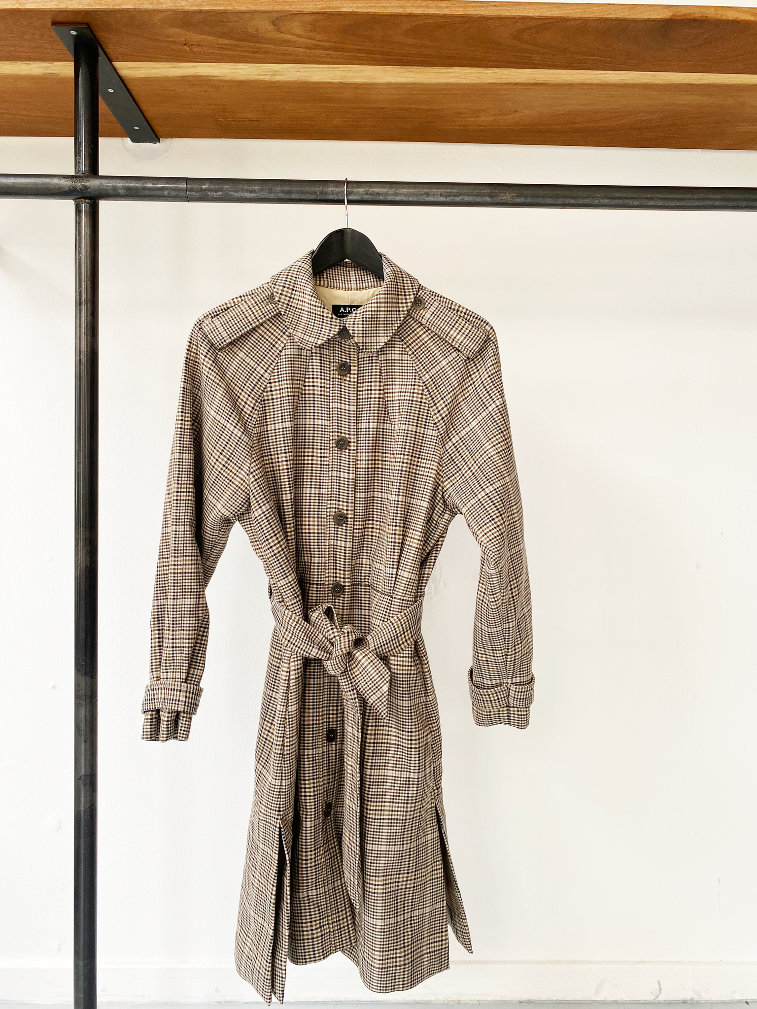 A.P.C. beige tartan check trenchcoat size 36