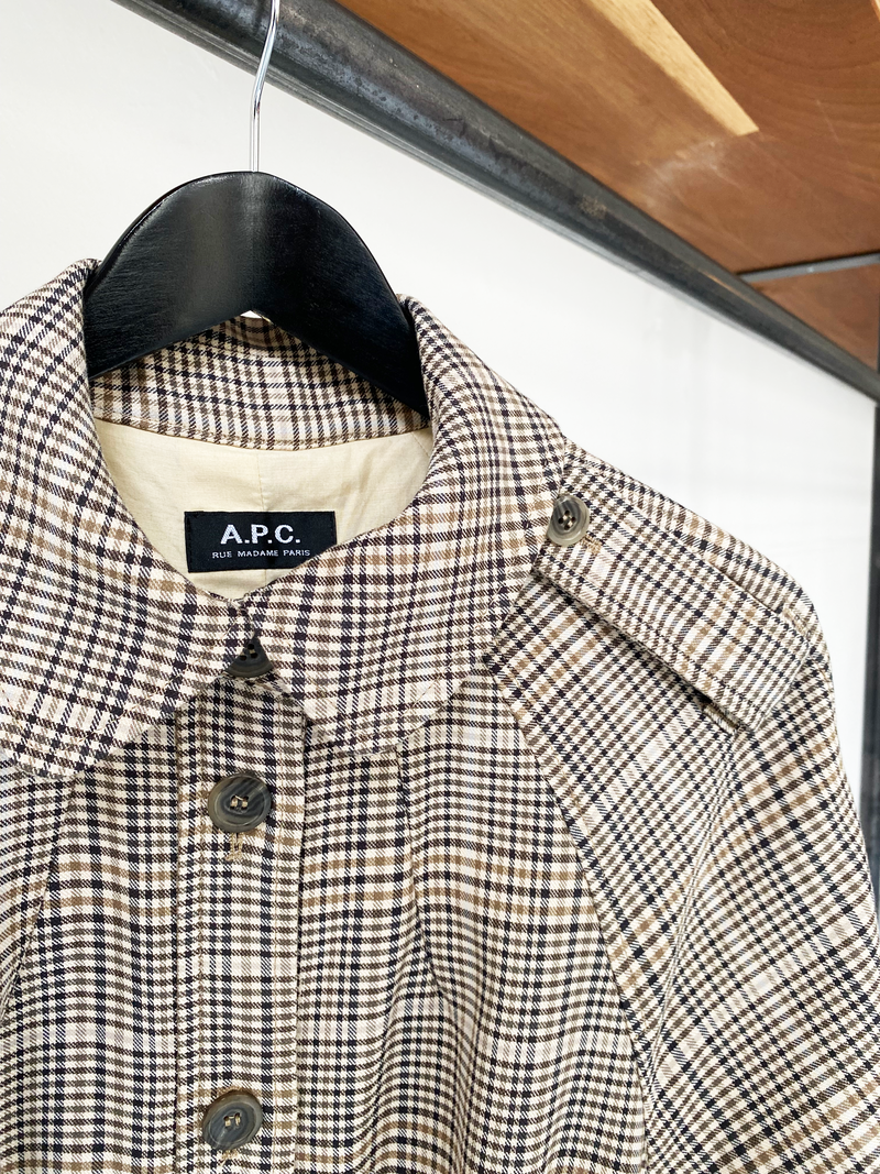 A.P.C. beige tartan check trenchcoat size 36