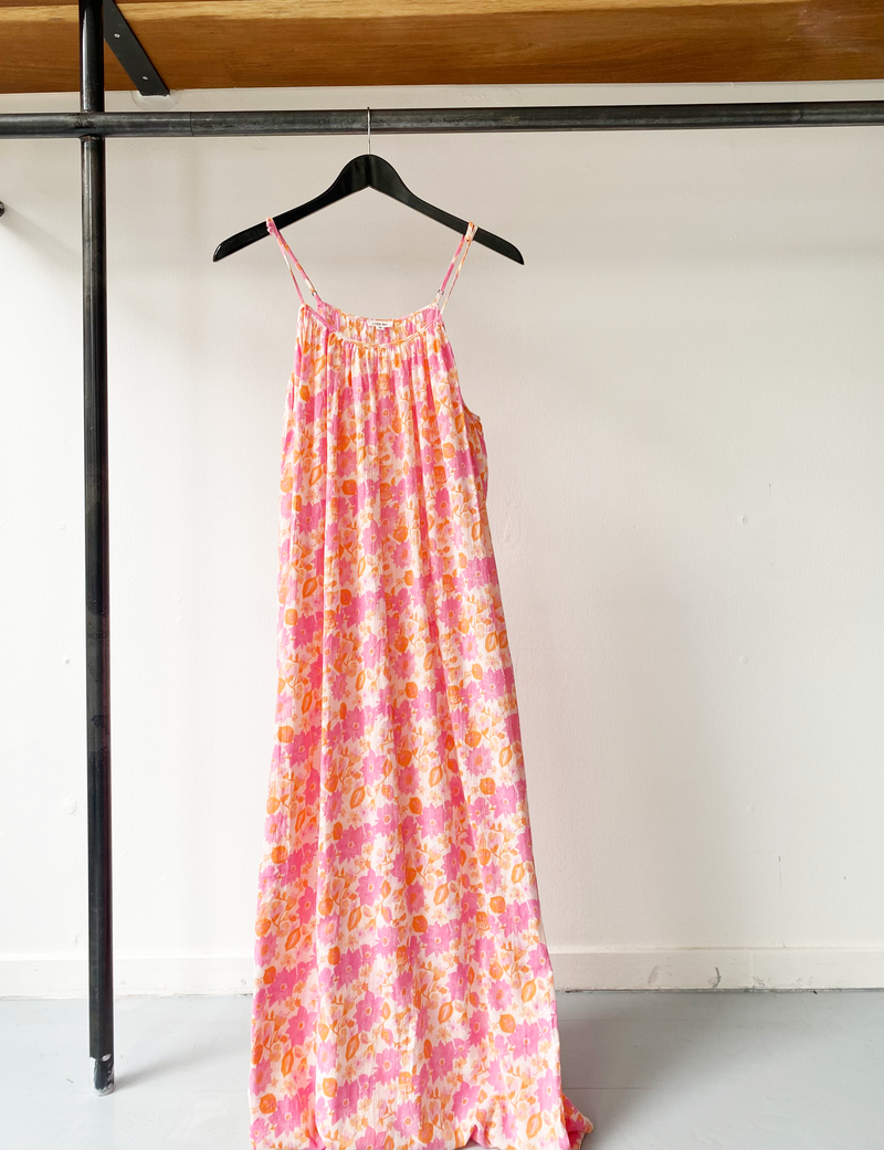 LOVE Stories neon pink floral maxi dress size M