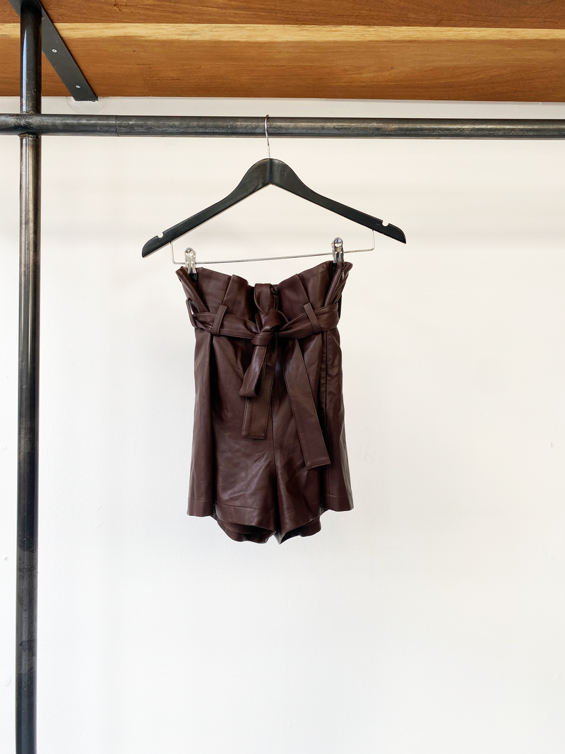 Amanda Uprichard brown faux leather shorts size M