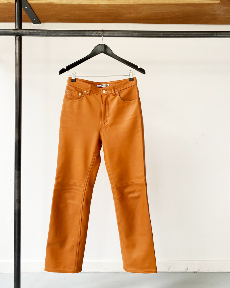 Acne Studios orange leather high-rise pants size 36