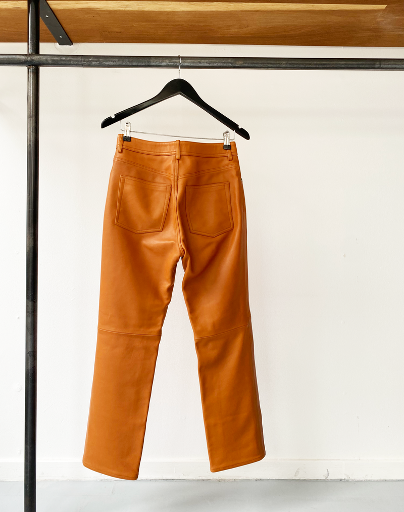 Acne Studios orange leather high-rise pants size 36