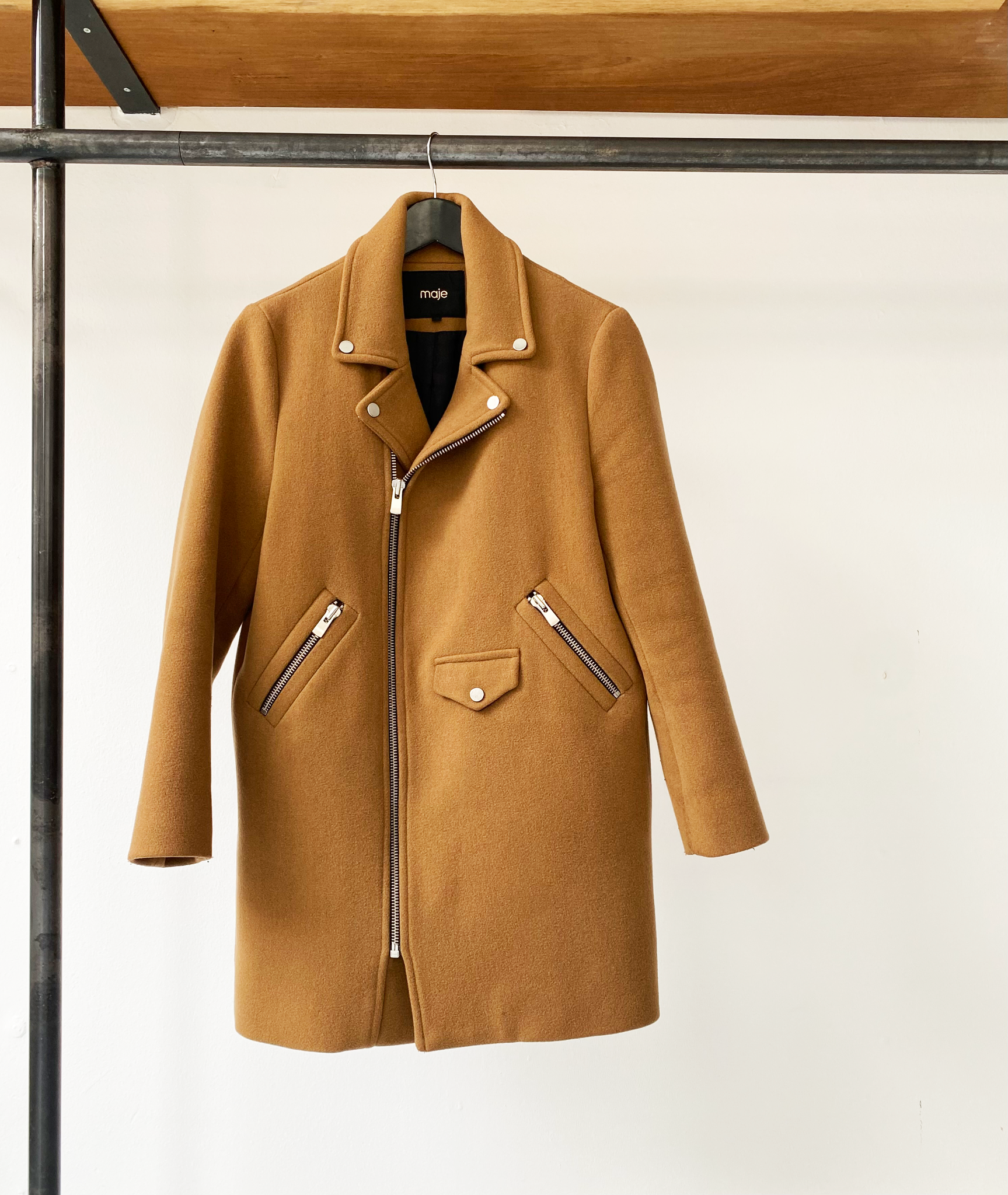 Maje wool camel zipper coat size 38