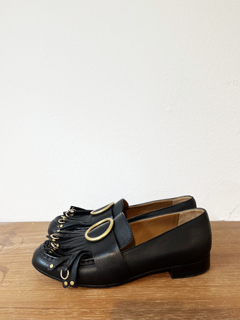 Chloé black leather fringe loafers size 37