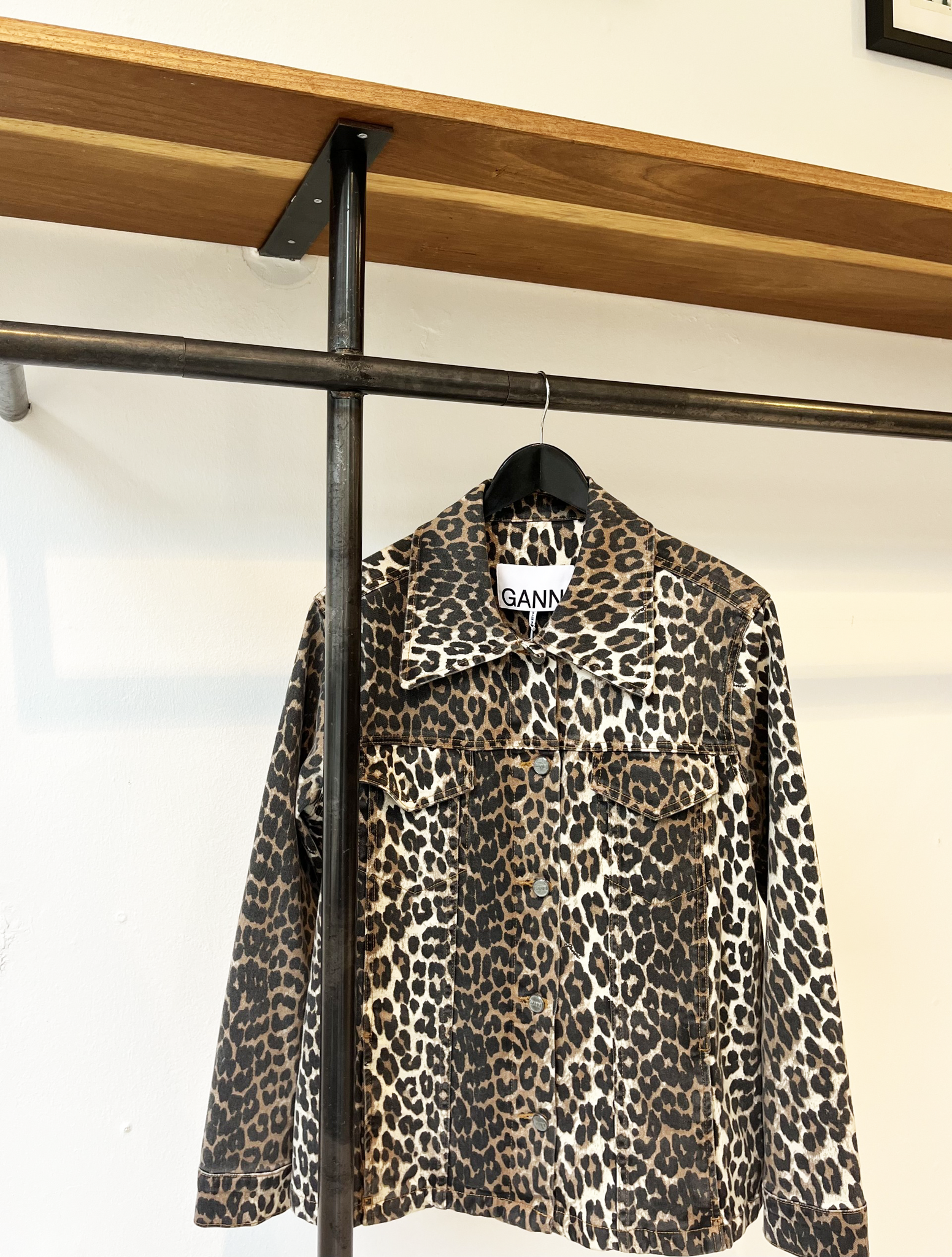 GANNI leopard print denim jacket size 42