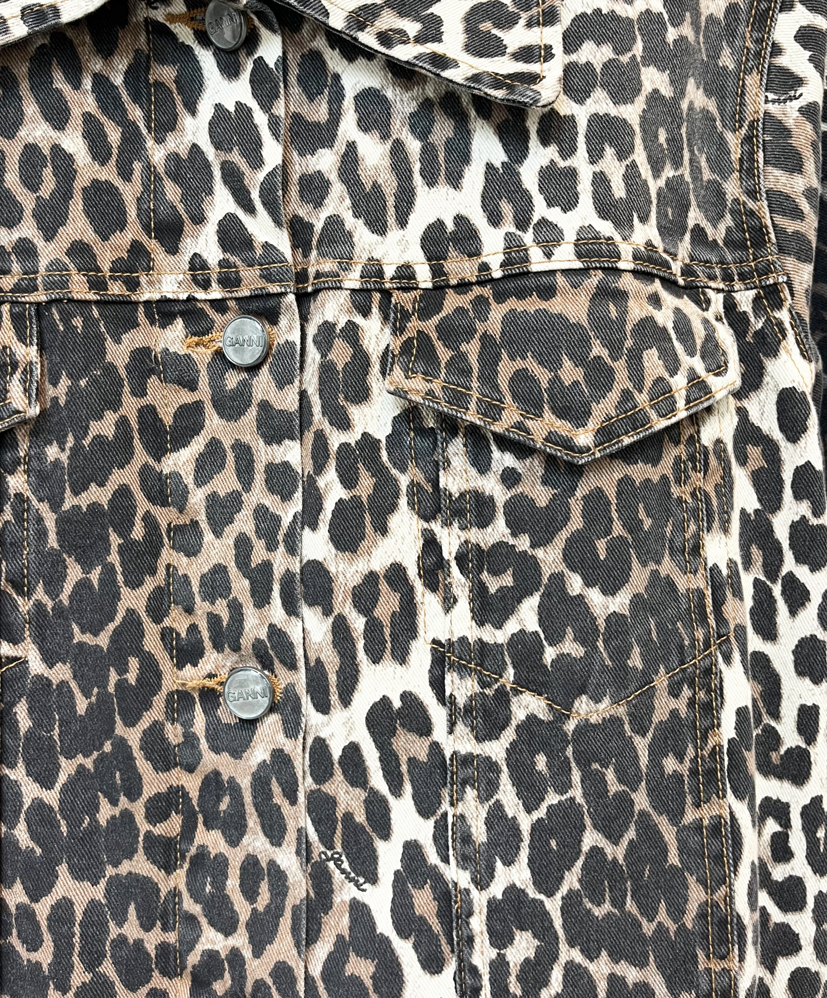 GANNI leopard print denim jacket size 42