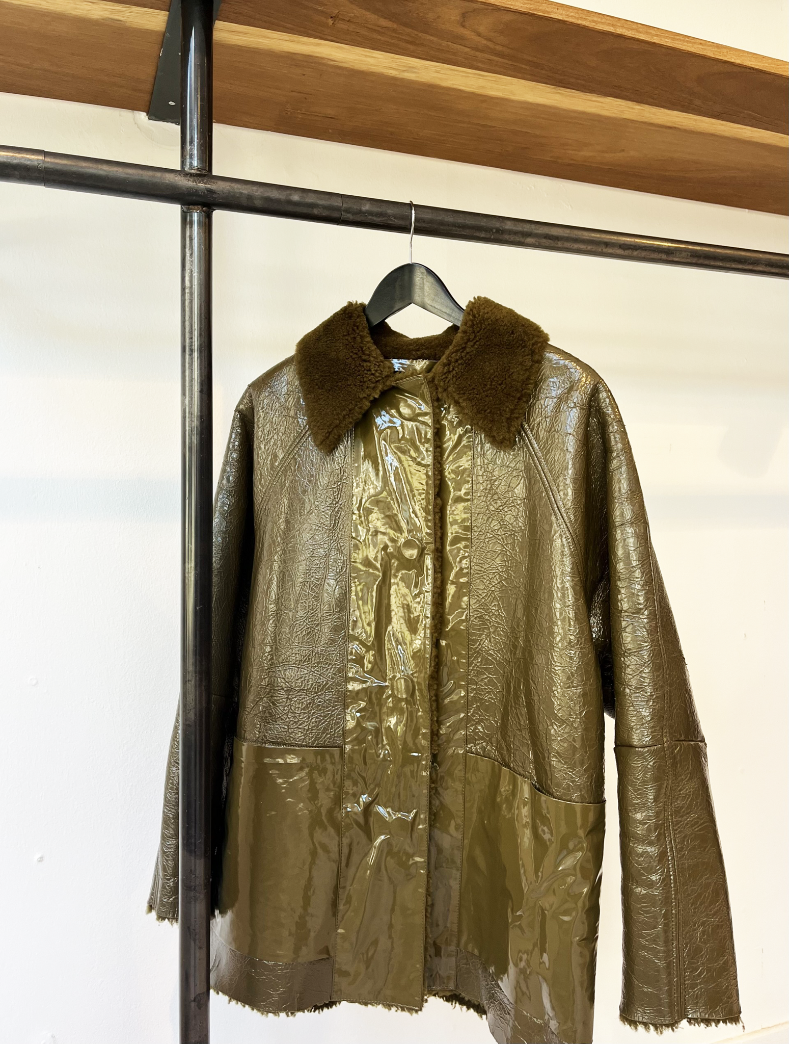 Kassl Editions patent leather moss green jacket size M