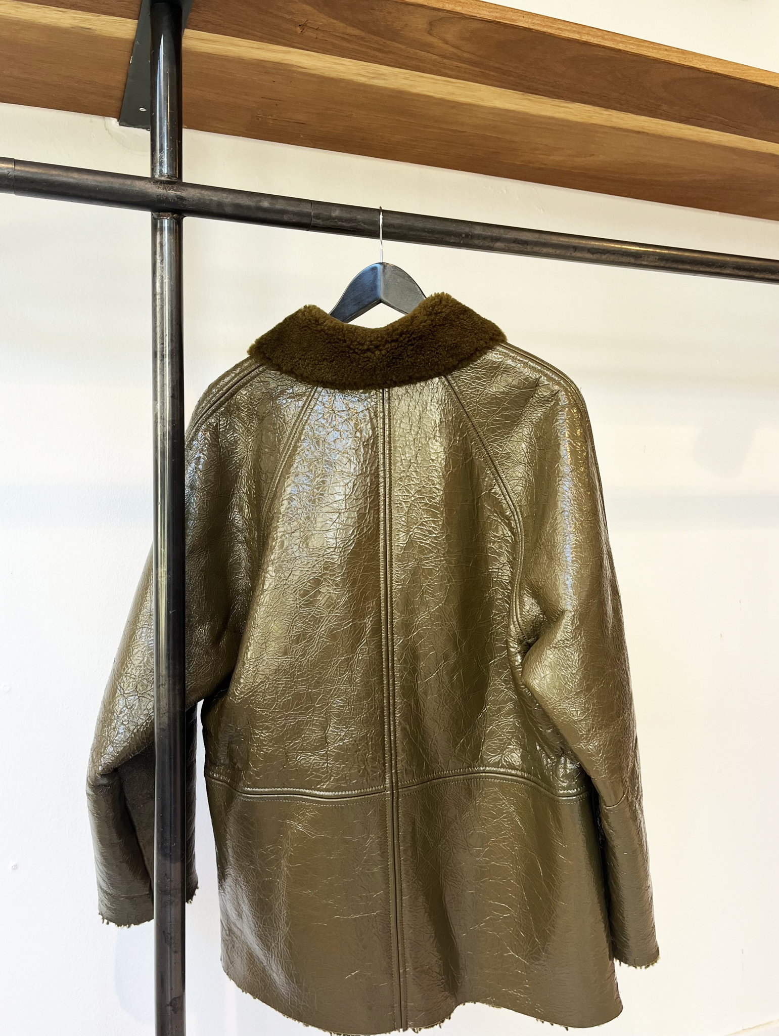 Kassl Editions patent leather moss green jacket size M
