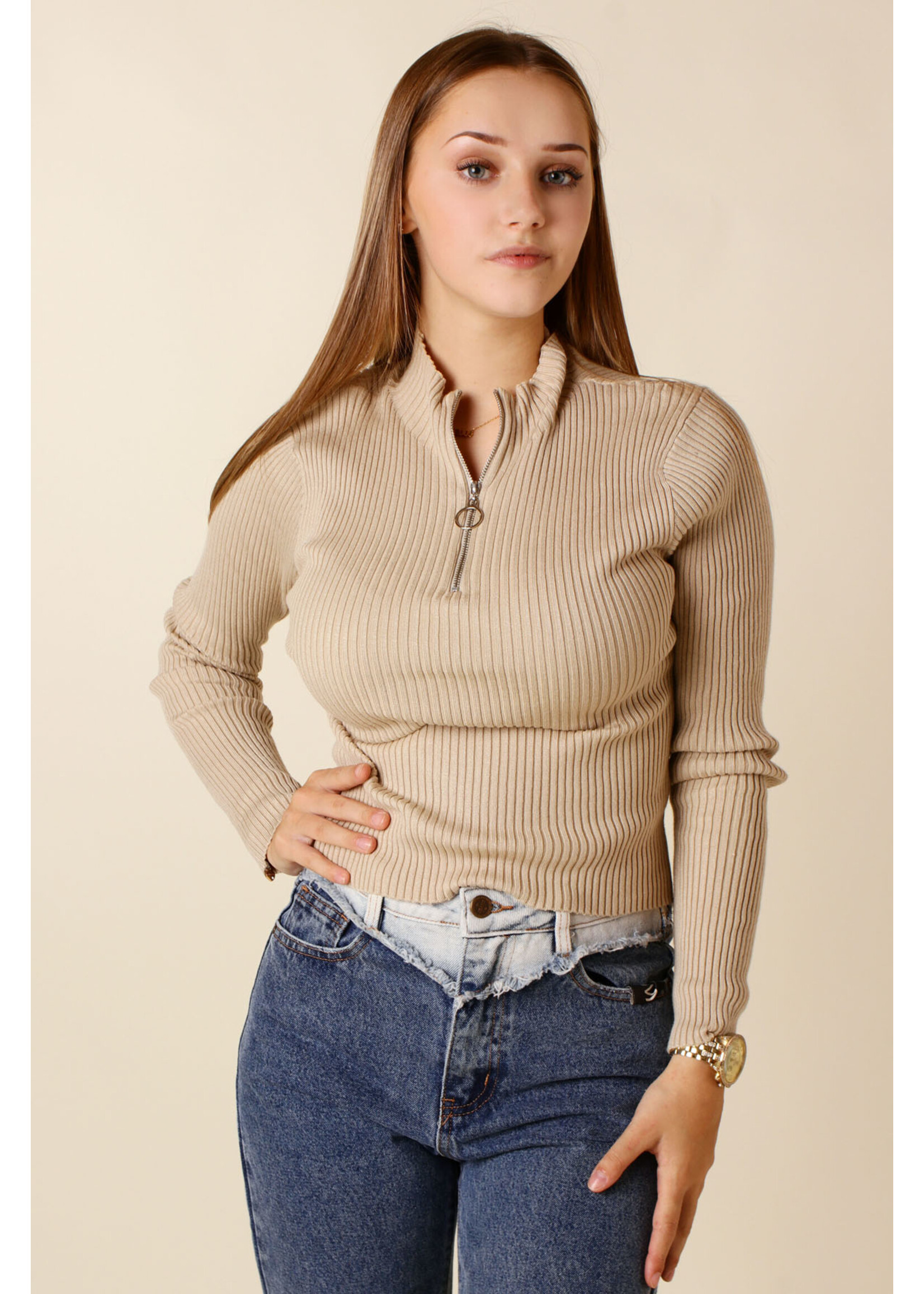 Giracoo PULL w Zipper - BEIGE