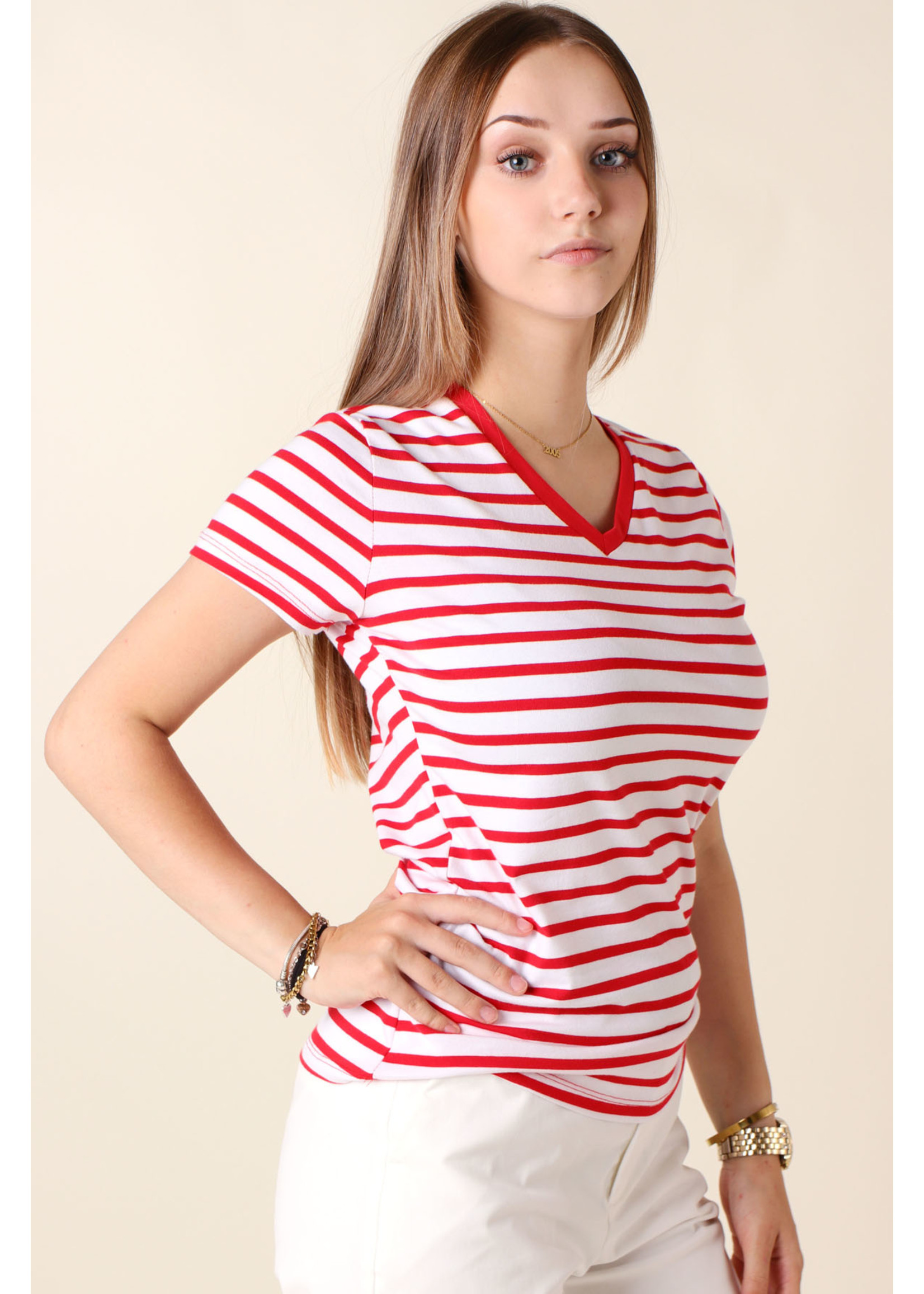 CC Fashion T-Shirt Marine V-Collar - RED