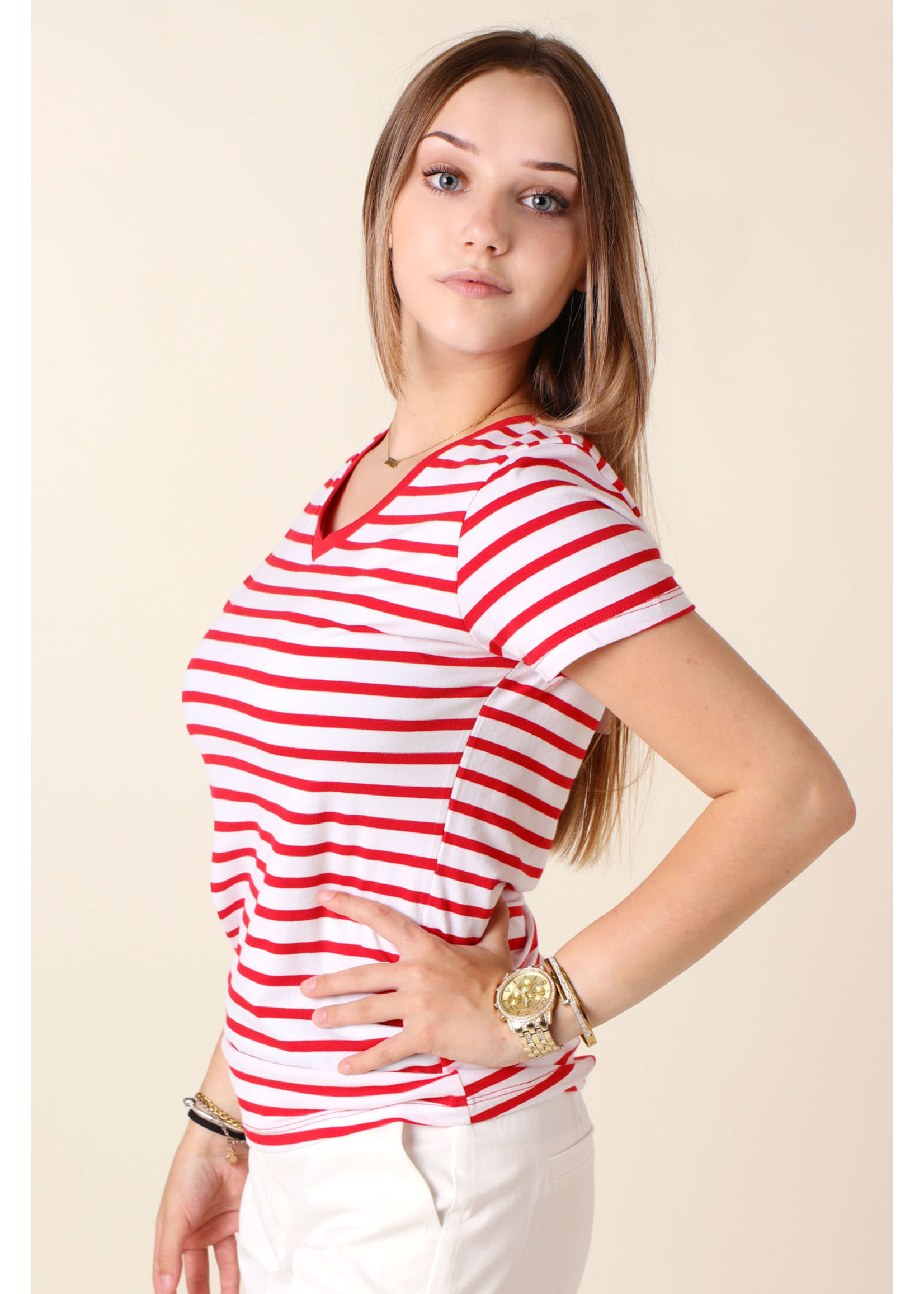 CC Fashion T-Shirt Marine V-Collar - RED