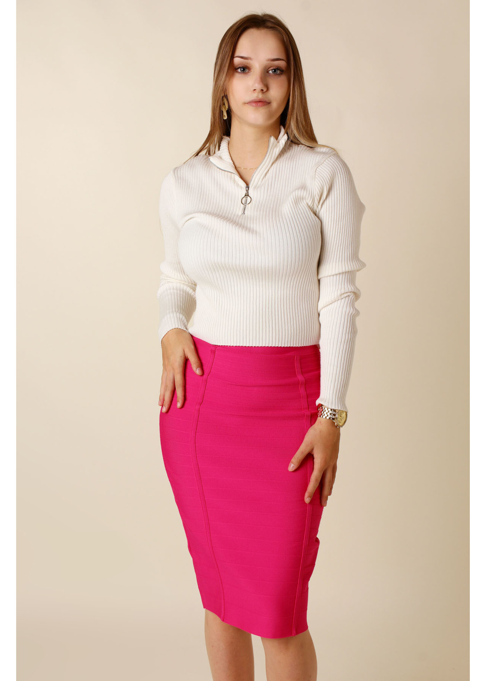 Moocci Fitted Skirt Stripes - FUCHSIA