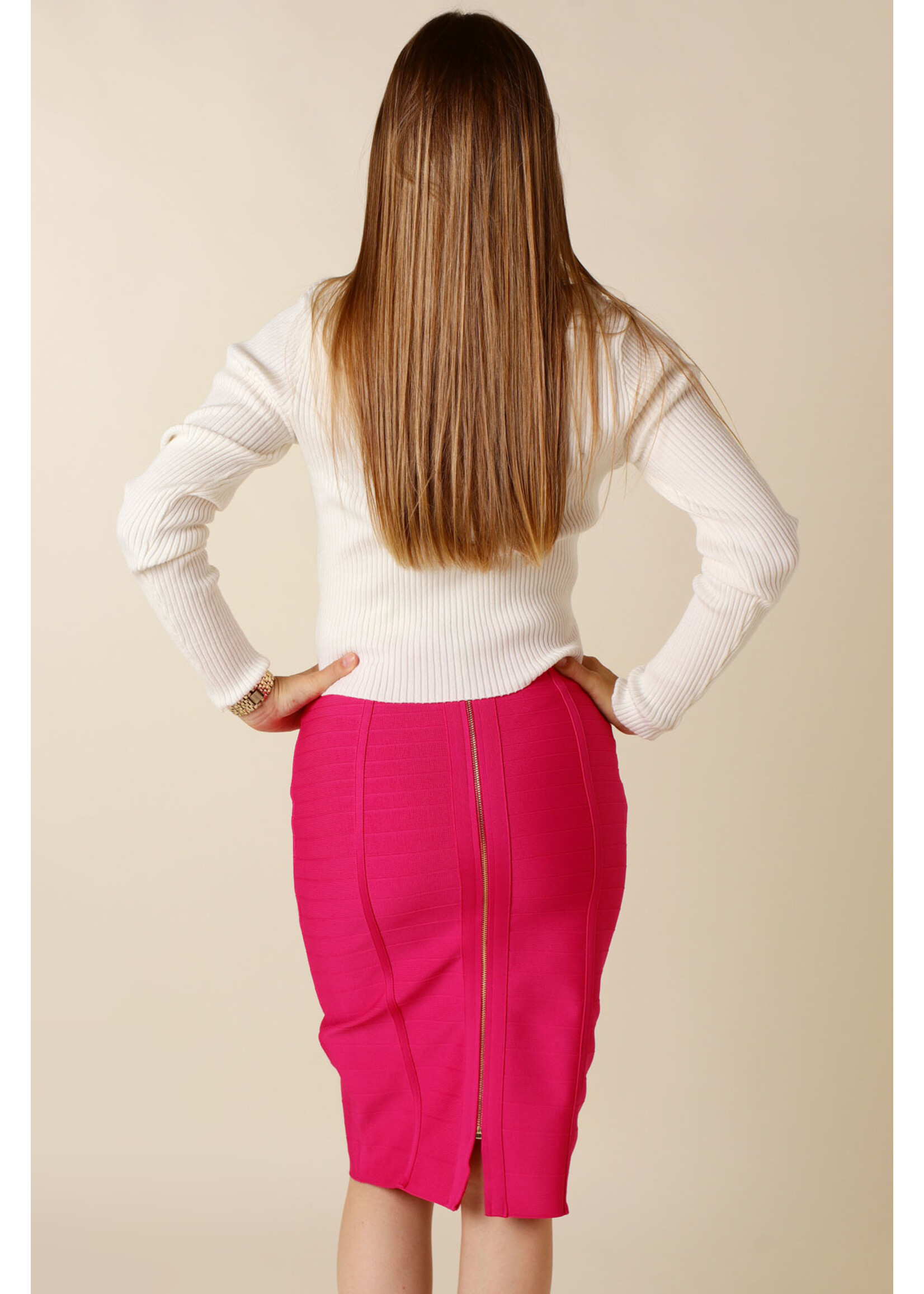 Moocci Fitted Skirt Stripes - FUCHSIA