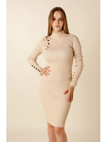 Moocci Fitted Dress Buttoned Sleeves - BEIGE