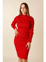 Moocci Fitted Dress Buttoned Sleeves - RED