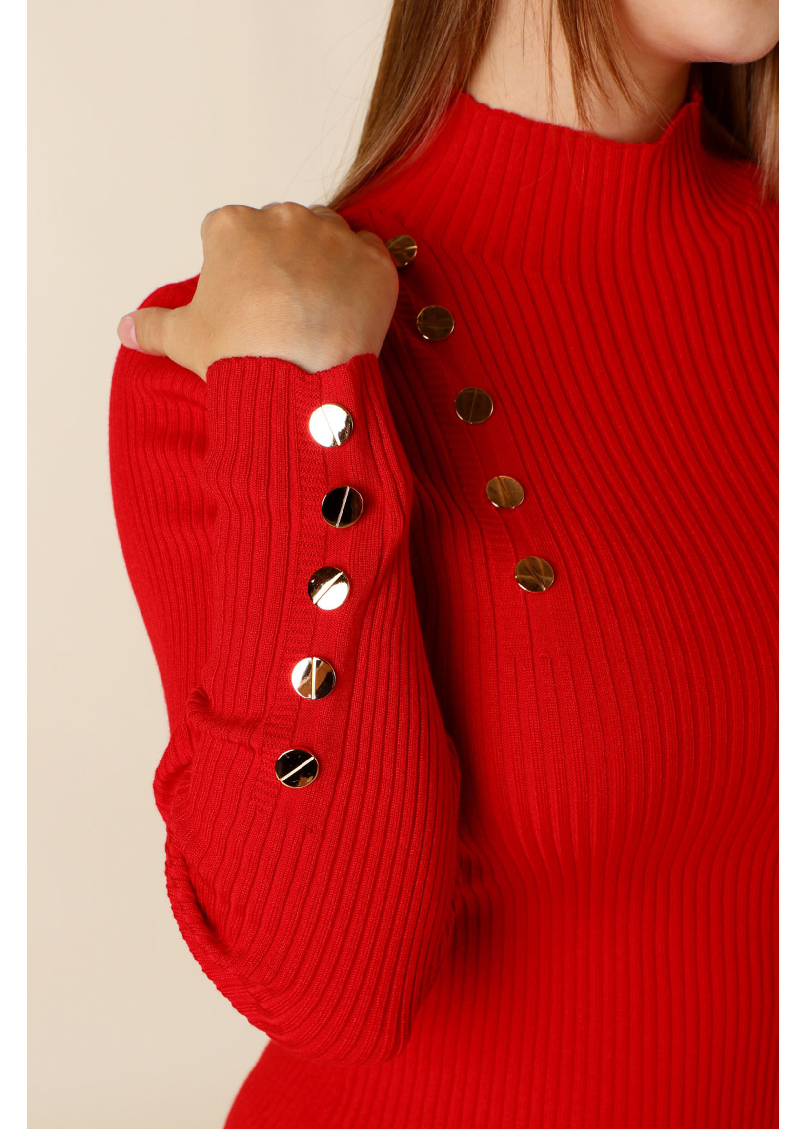 Moocci Fitted Dress Buttoned Sleeves - RED