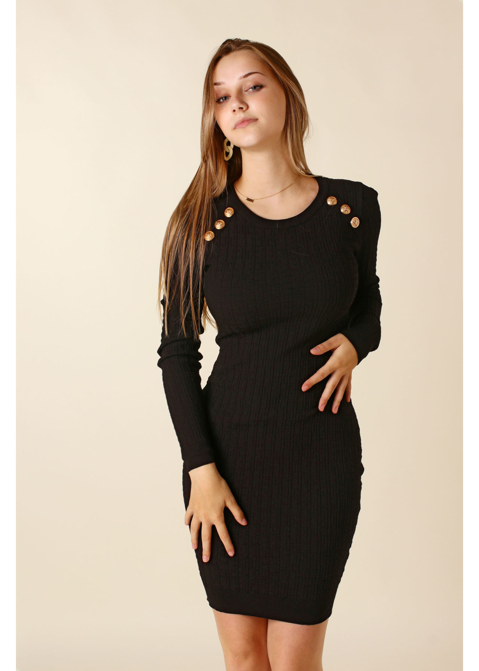 Moocci Fitted Dress Six Buttons - BLACK