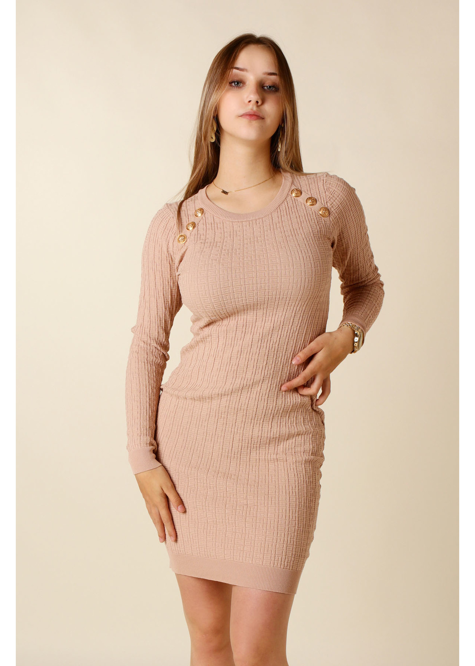 Moocci Fitted Dress Six Buttons - TAUPE