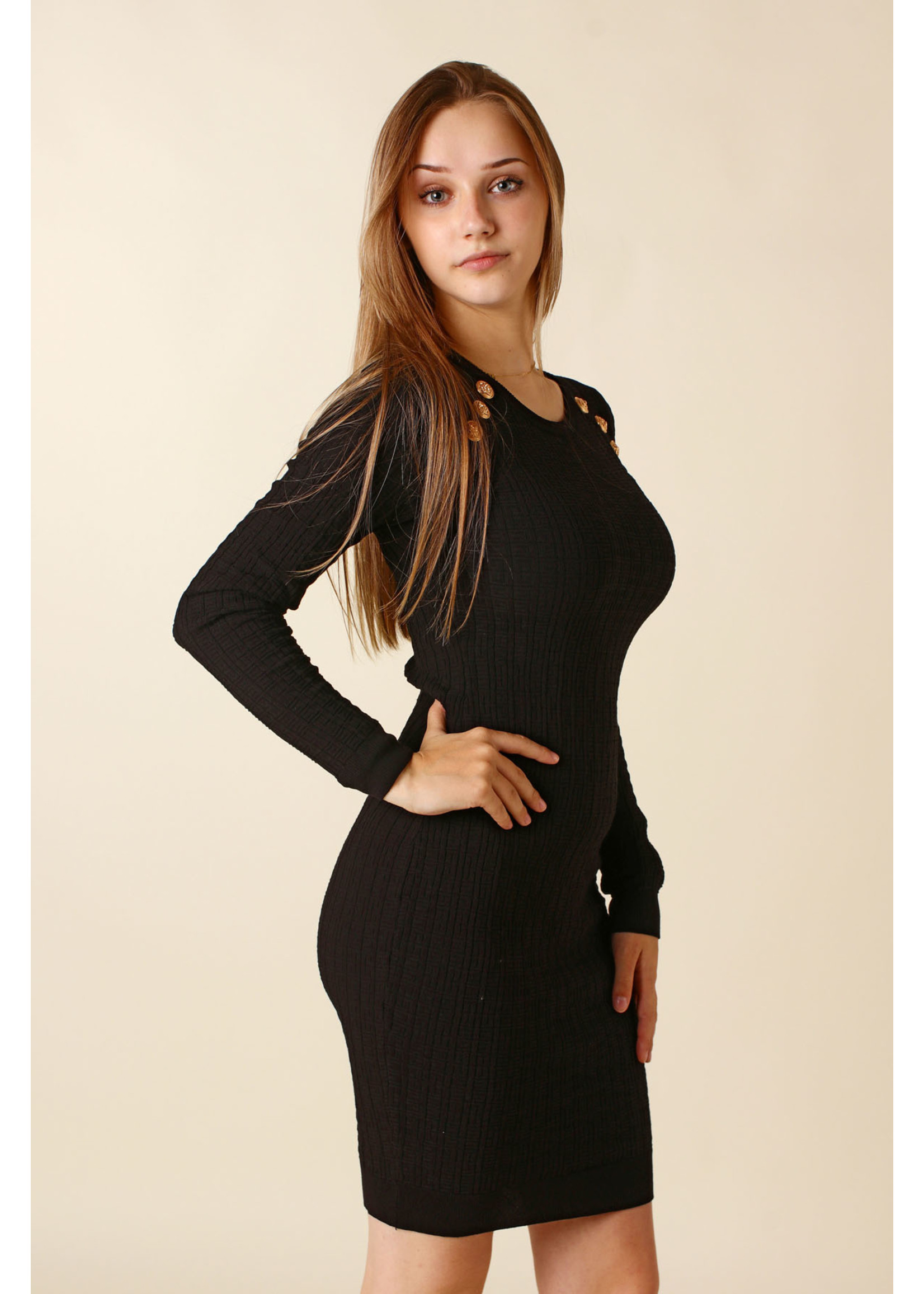 Moocci Fitted Dress Six Buttons - BLACK