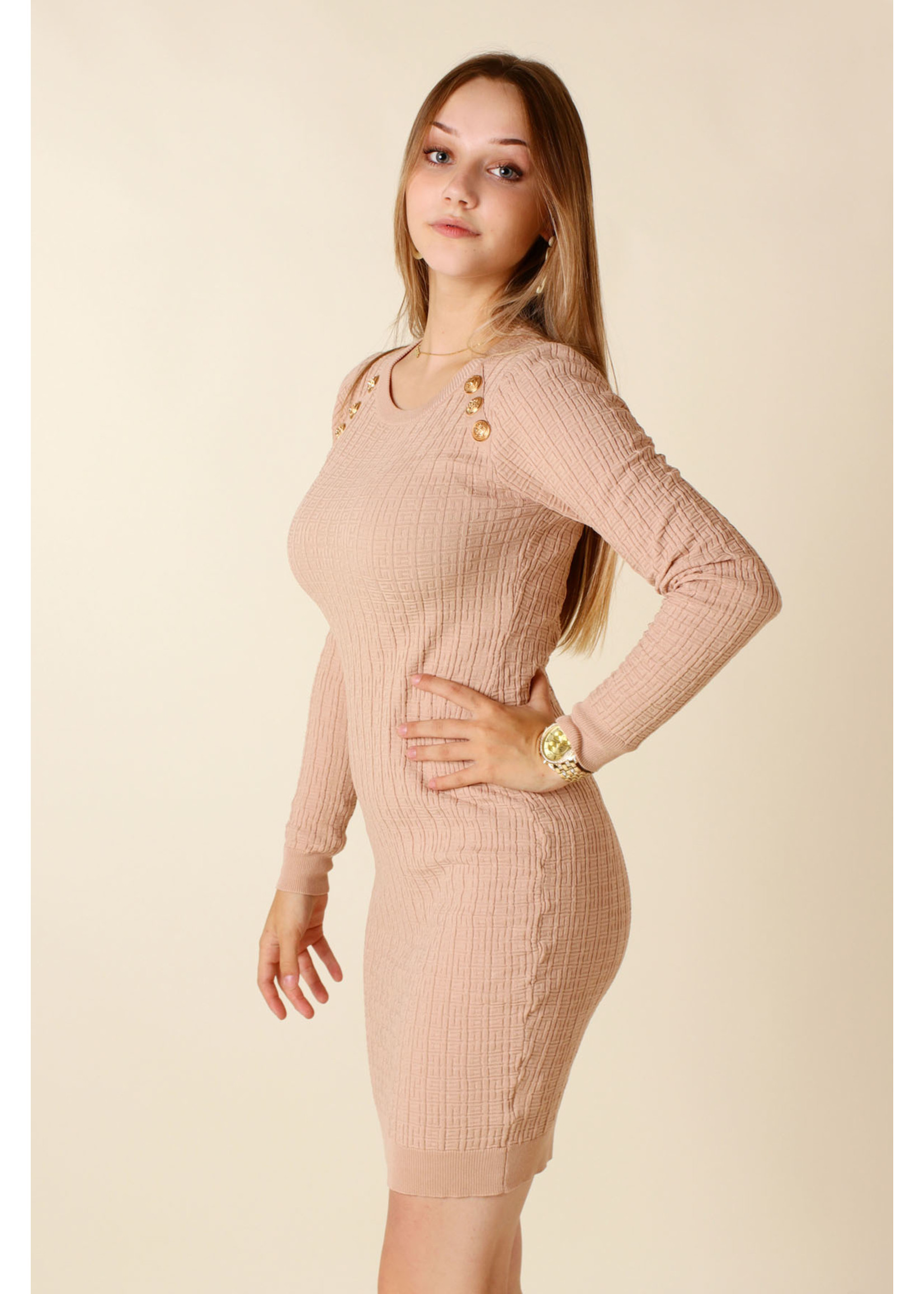 Moocci Fitted Dress Six Buttons - TAUPE