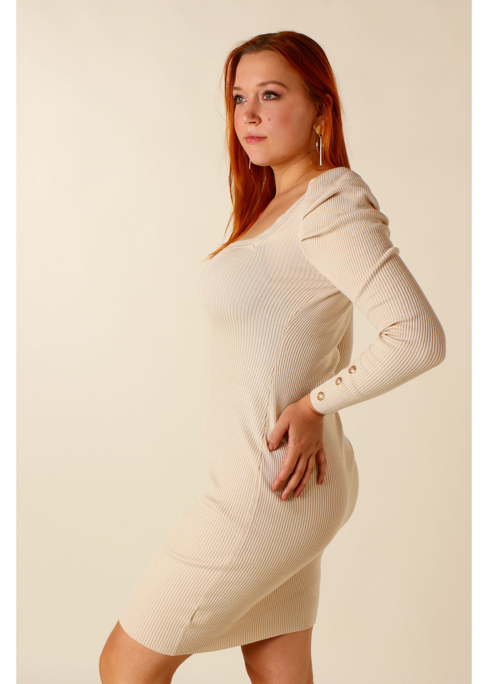 Moocci Dress Puffed Sleeves - BEIGE