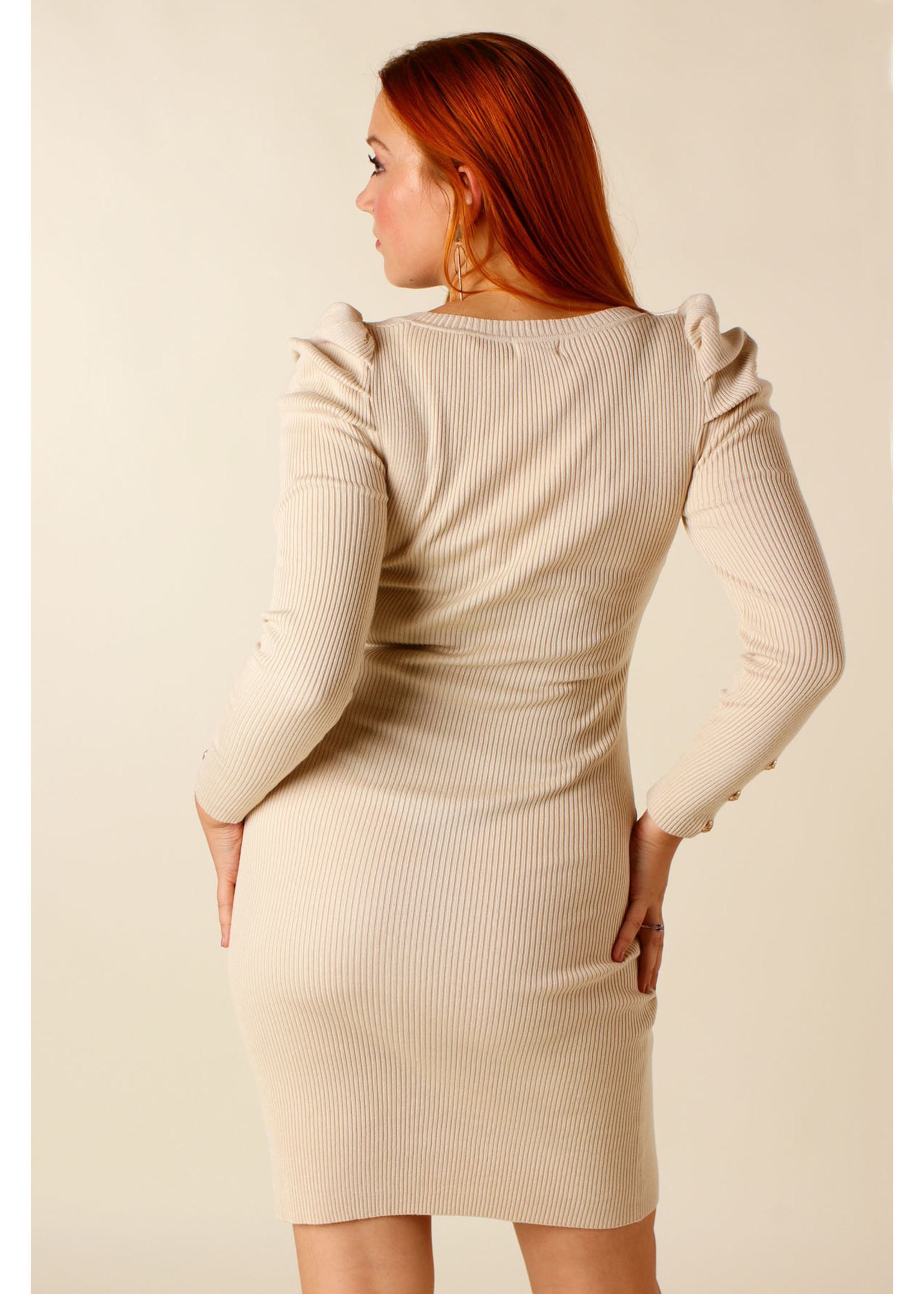 Moocci Dress Puffed Sleeves - BEIGE