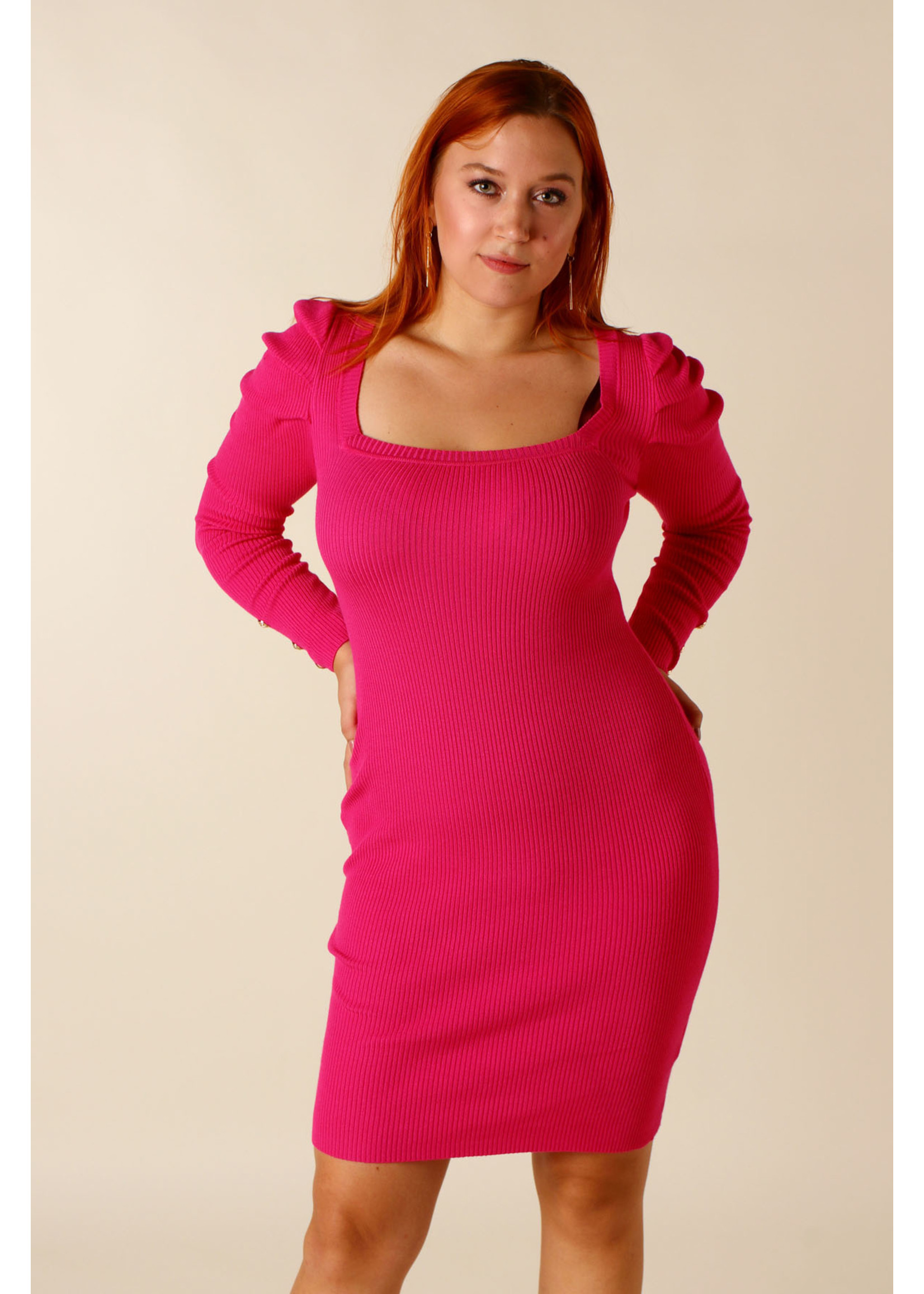 Moocci Dress Puffed Sleeves - FUCHSIA