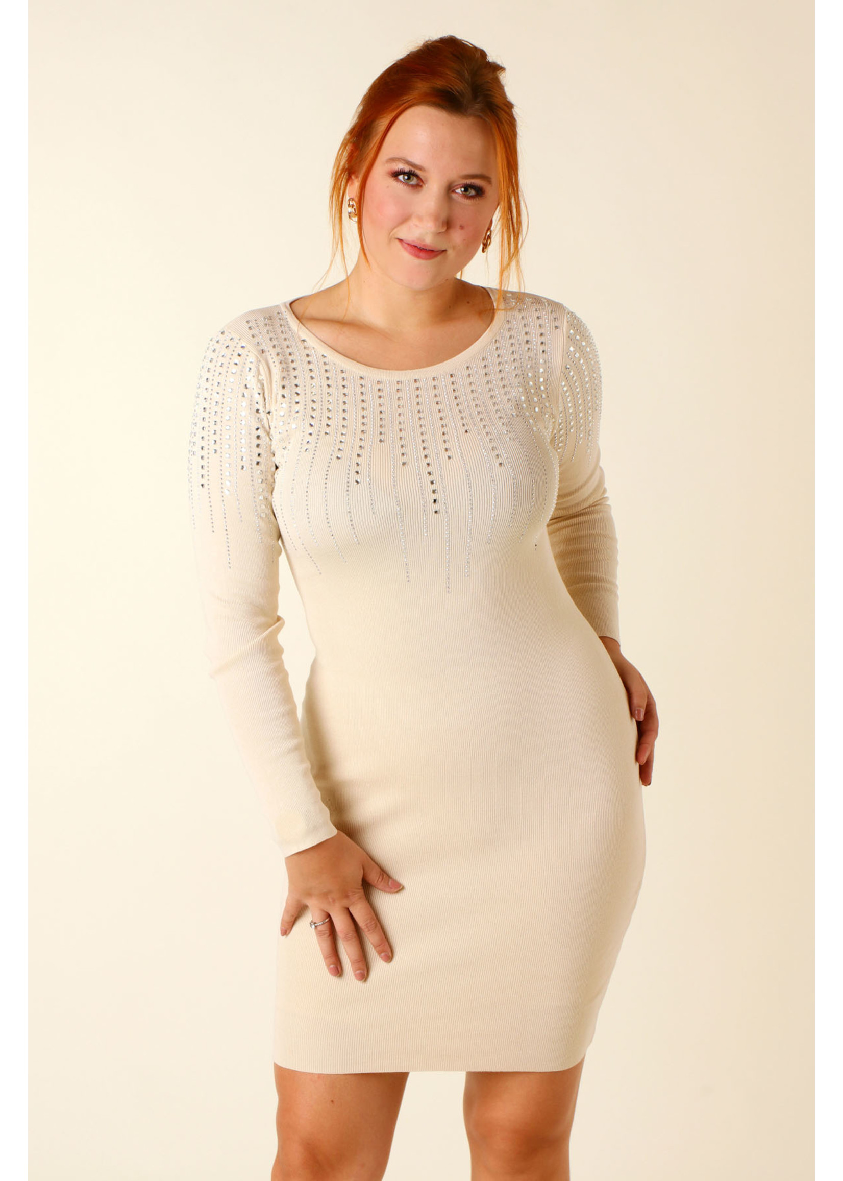 Moocci Fitted Dress Strass - BEIGE