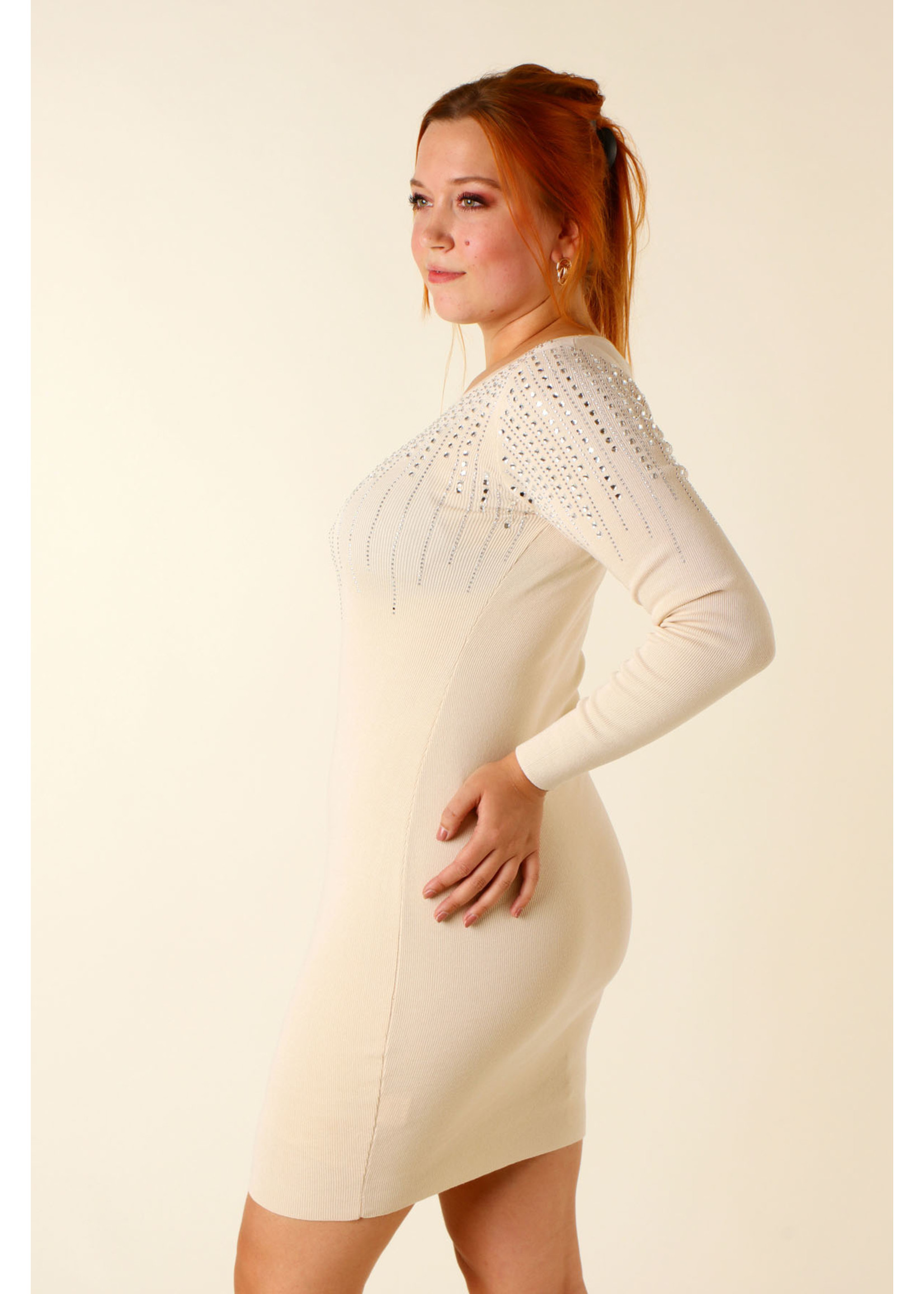Moocci Fitted Dress Strass - BEIGE