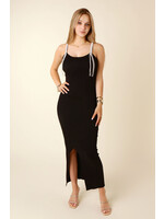 Moocci Fitted Dress Split & Strass - BLACK
