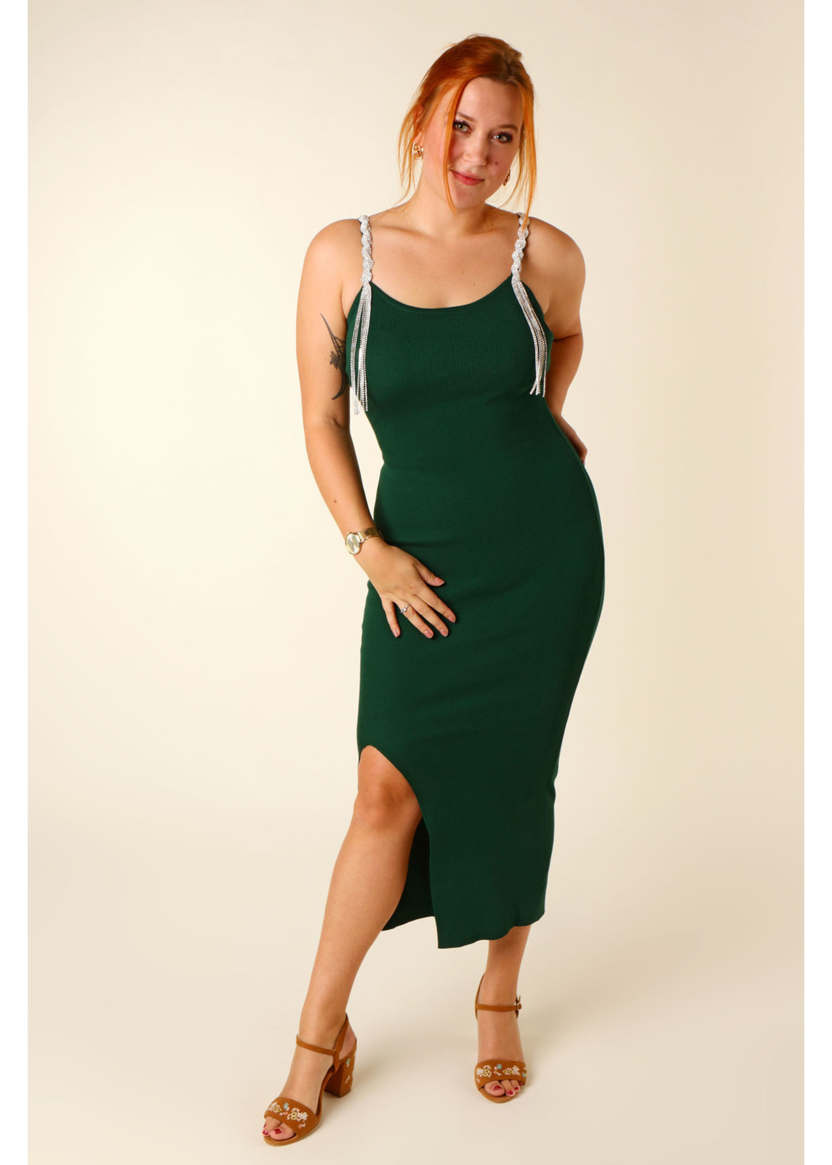 Moocci Fitted Dress Split & Strass